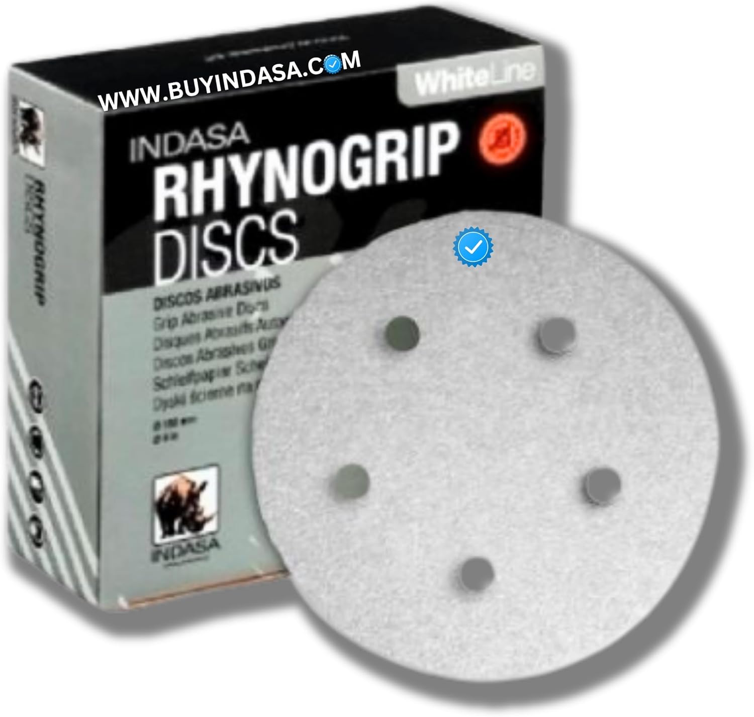 BRAND, CATEGORY, HOOK & LOOP DISCS, INDASA, 5 inch 5 Hole White Hook & Loop Sandpaper Discs 80 Grit 50/box