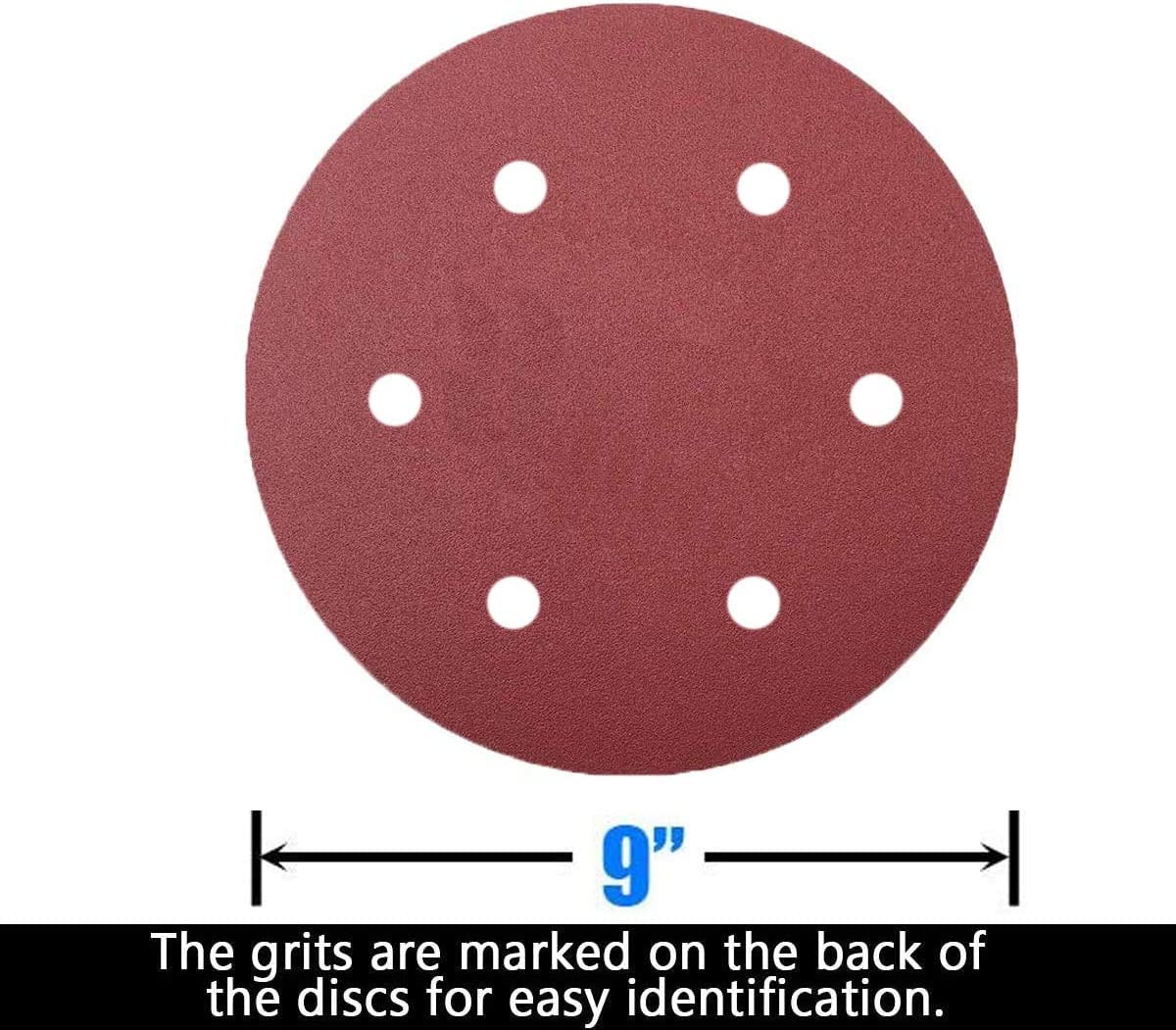 BRAND, CATEGORY, HOOK & LOOP DISCS, TONMP, 50 PCS 9 Inch 6 Hole 120 Grit Drywall Sanding Discs - 9" Hook & Loop Aluminum Oxide Sander Disc Grinding Abrasive Sandpaper for Powe Drywall Sander Wood Furniture Finishing