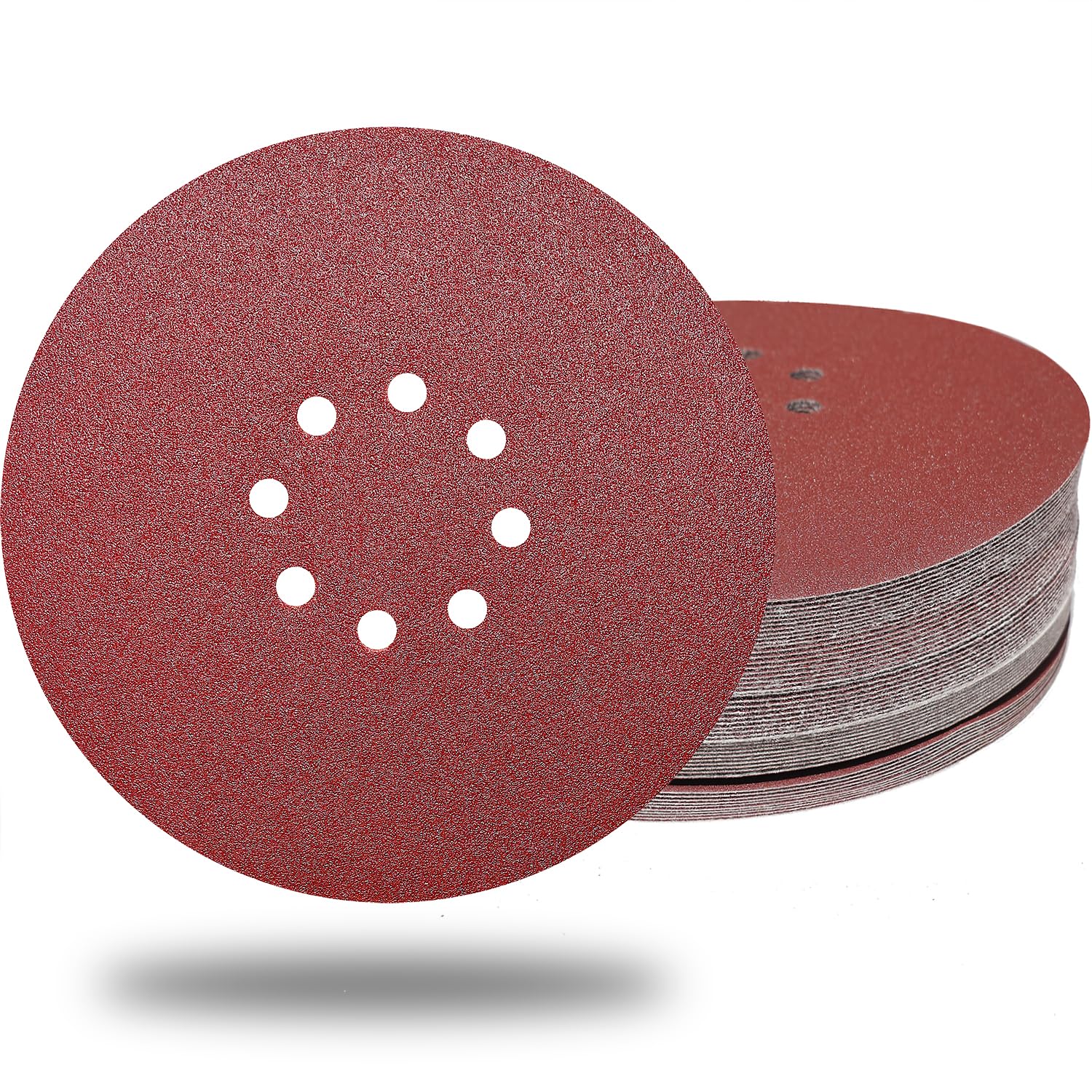 BRAND, CATEGORY, HOOK & LOOP DISCS, SACKORANGE, 50 PCS 9-Inch 8-Hole Drywall Sanding Discs Set -10 PCS Each of 60 80 120 150 240 Grits, Premium 9" Hook-and-Loop Aluminum Oxide Abrasive Sander Paper for Drywall Sander