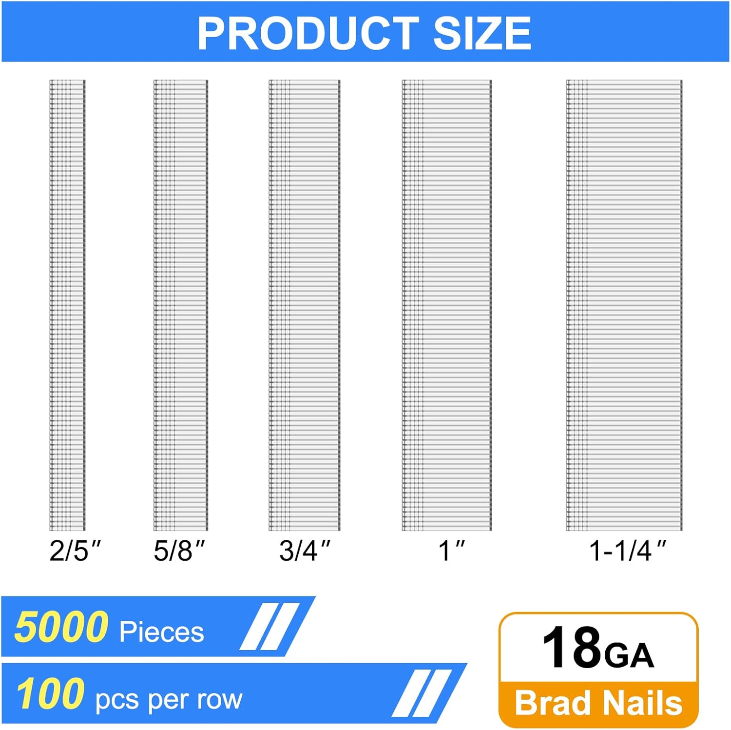 BRAD NAILS, BRAND, CATEGORY, SIMCOS, 5000 pcs 18 Gauge Brad Nails (2/5",5/8",3/4",1",1-1/4 inch) Galvanized 18 GA Nail Gun Nails Assorted and Small Finishing Nails for Pneumatic, Electric Brad Nailer(two kinds of package box)