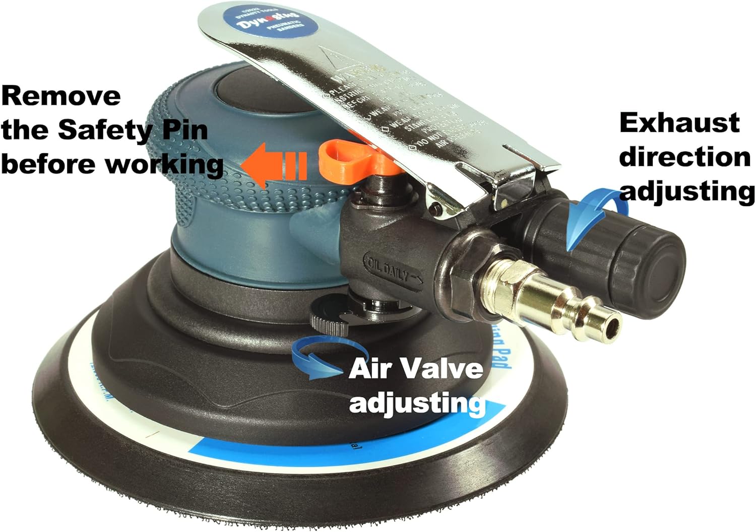 BRAND, CATEGORY, DYNASTUS, SANDERS, 6-Inch Random Orbit Air Palm Sander, Dual Action Pneumatic Polisher with Velcro Hook and Loop Backing Pad and 10pcs Sanding Discs