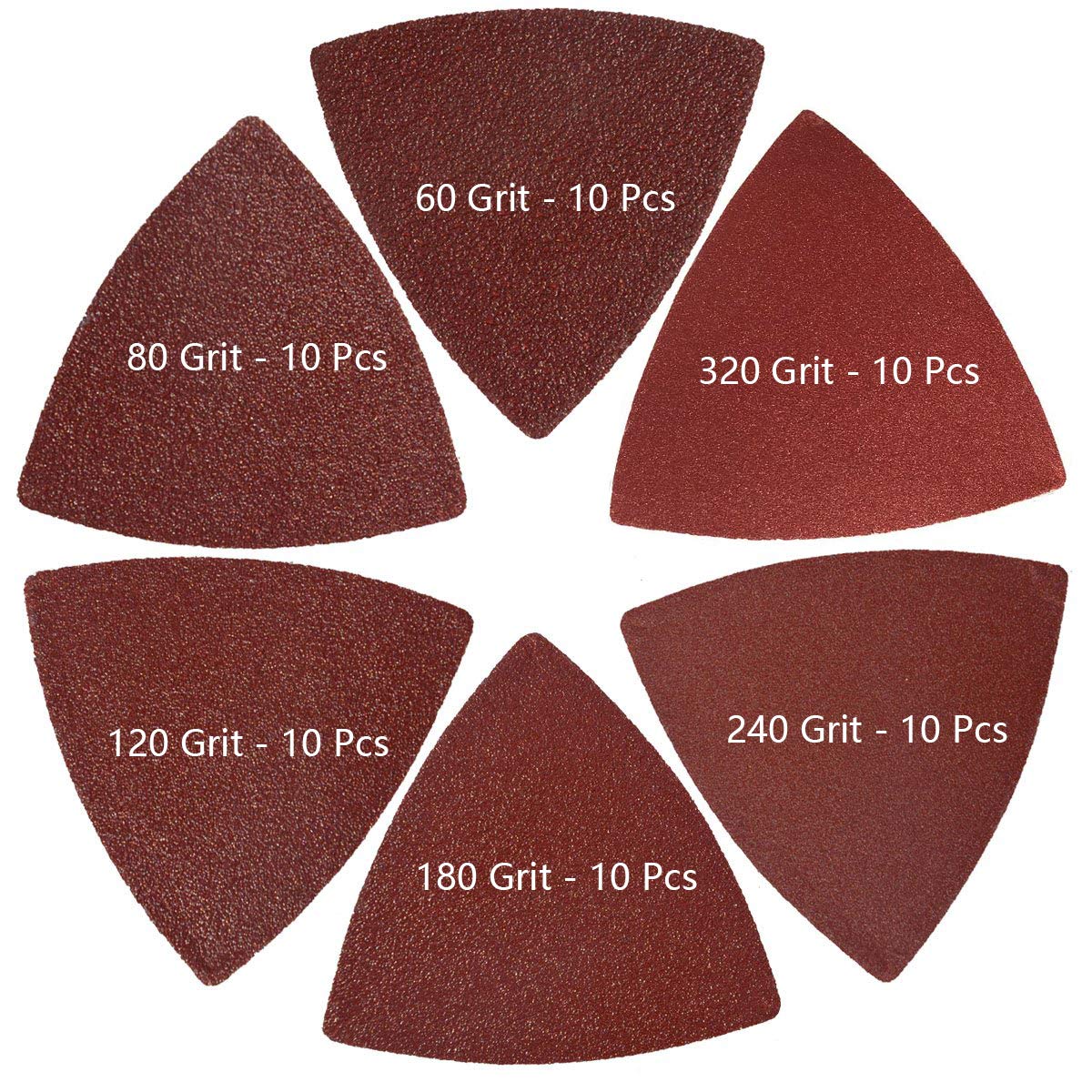 BRAND, CATEGORY, KINGBRA, SANDING PADS, 60 Pcs 80mm Triangular Multitool Sandpaper for Wood Sanding Assorted 60 80 120 180 240 320 Grits Fit 3-1/8 Inch Oscillating Multi Tool Sanding Pads