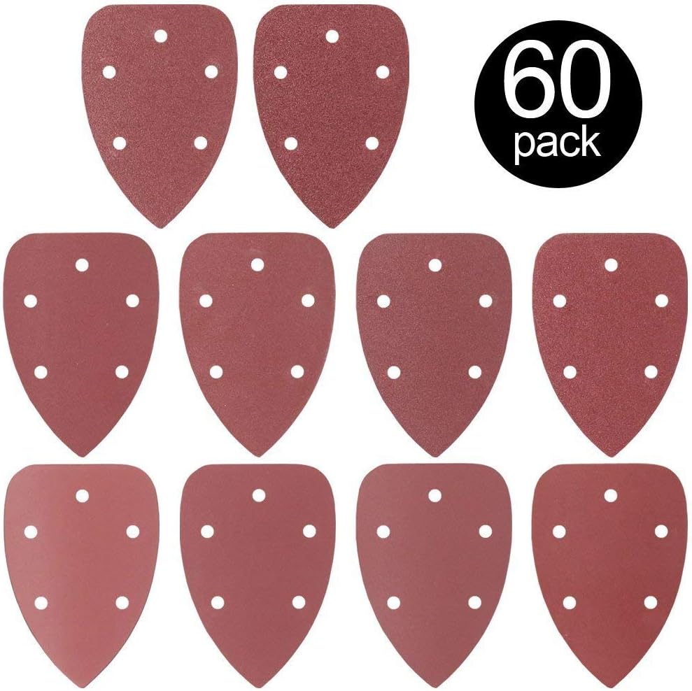 BRAND, CATEGORY, HOOK & LOOP DISCS, RUSTARK, 60Pcs Mouse Detail Sander Sandpaper Sanding Paper Assorted 40/60/ 80/100/ 120/180/ 240/320/ 400/800 Grits Mouse Sanding Pads Hook and Loop