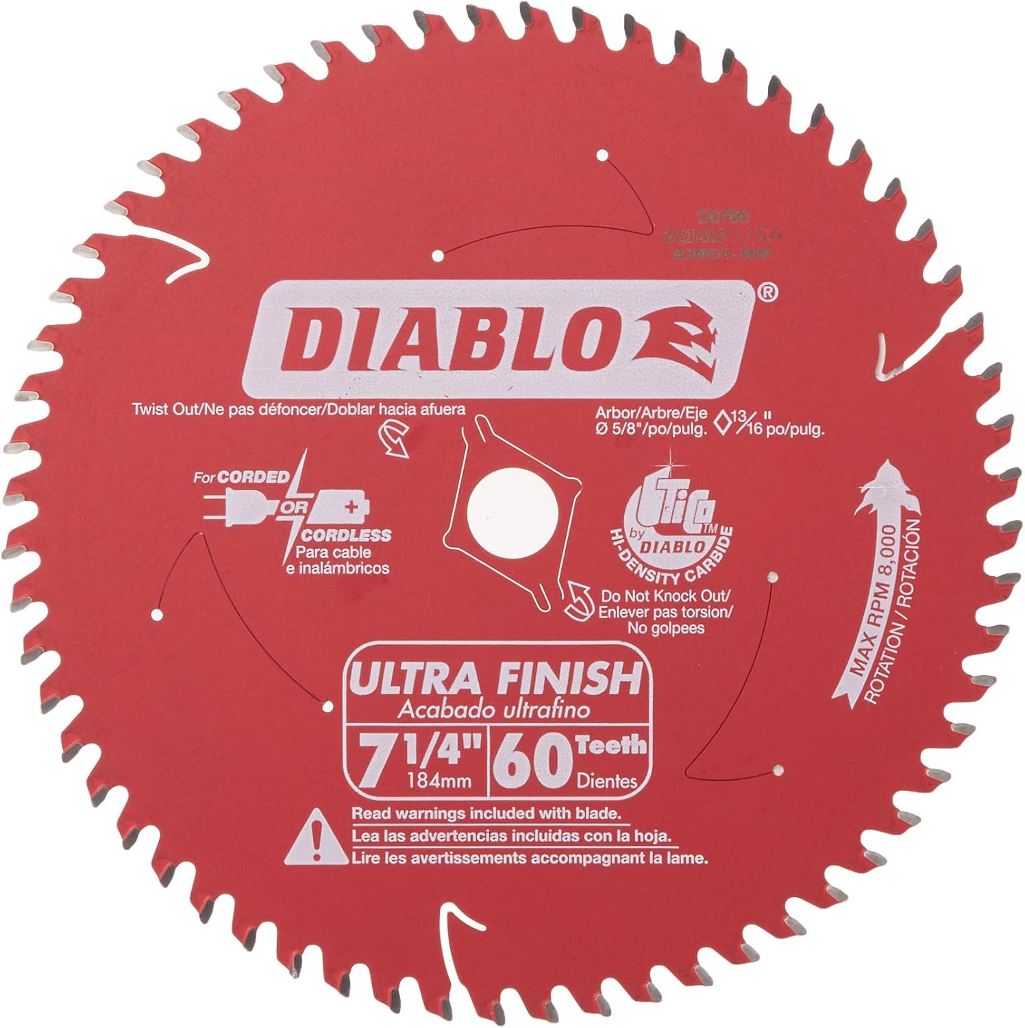 BRAND, CATEGORY, CIRCULAR SAW BLADES, DIABLO, 7-1/4-Inch 60T Diablo Ultra Finish Work Table Saw Blade