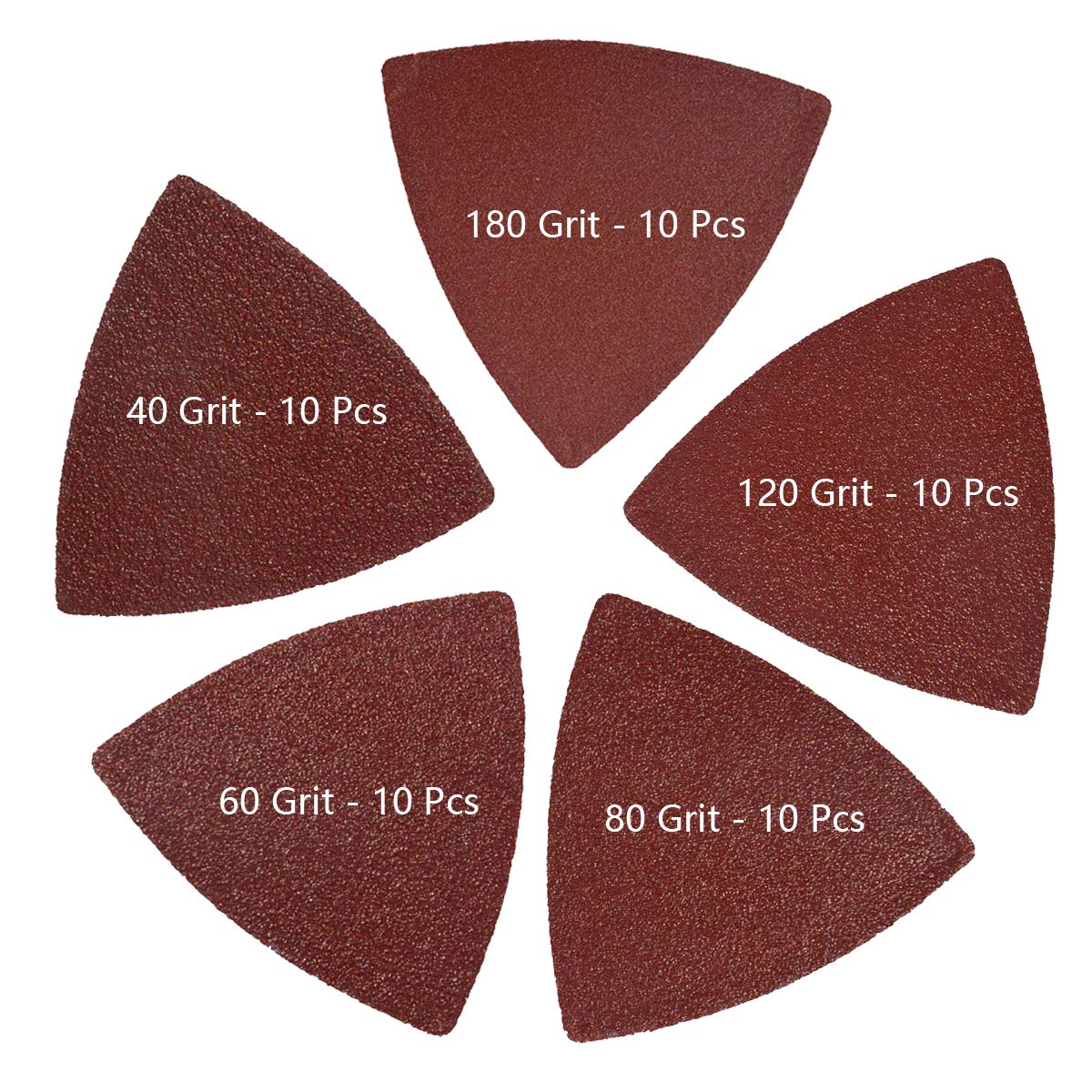 BRAND, CATEGORY, HOOK & LOOP DISCS, KINGBRA, 80mm Triangular Sanding Pad 40 Grits Abrasive Sandpaper NO Hole Aluminum Oxide Hook & Loop Sanding Sheets (Pack of 50)