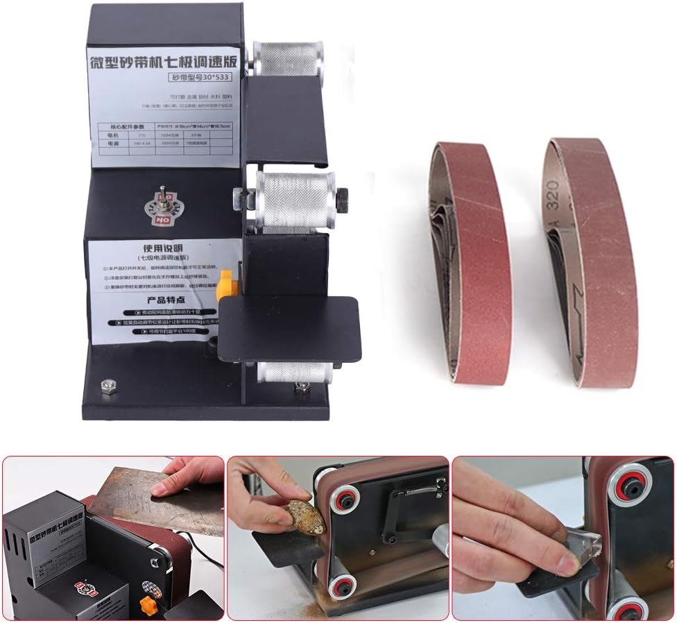 BELT SANDERS, BRAND, CATEGORY, DNYSYSJ, 96W Electric Belt Sander with 10Pcs Sanding Belts Bench Sander with Speed Control