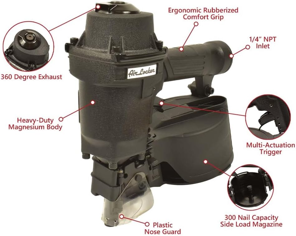 AIR LOCKER, BRAND, CATEGORY, FINISH NAILERS, AIR LOCKER CN55A2 2-1/4 Inch Heavy-Duty Coil Nailer