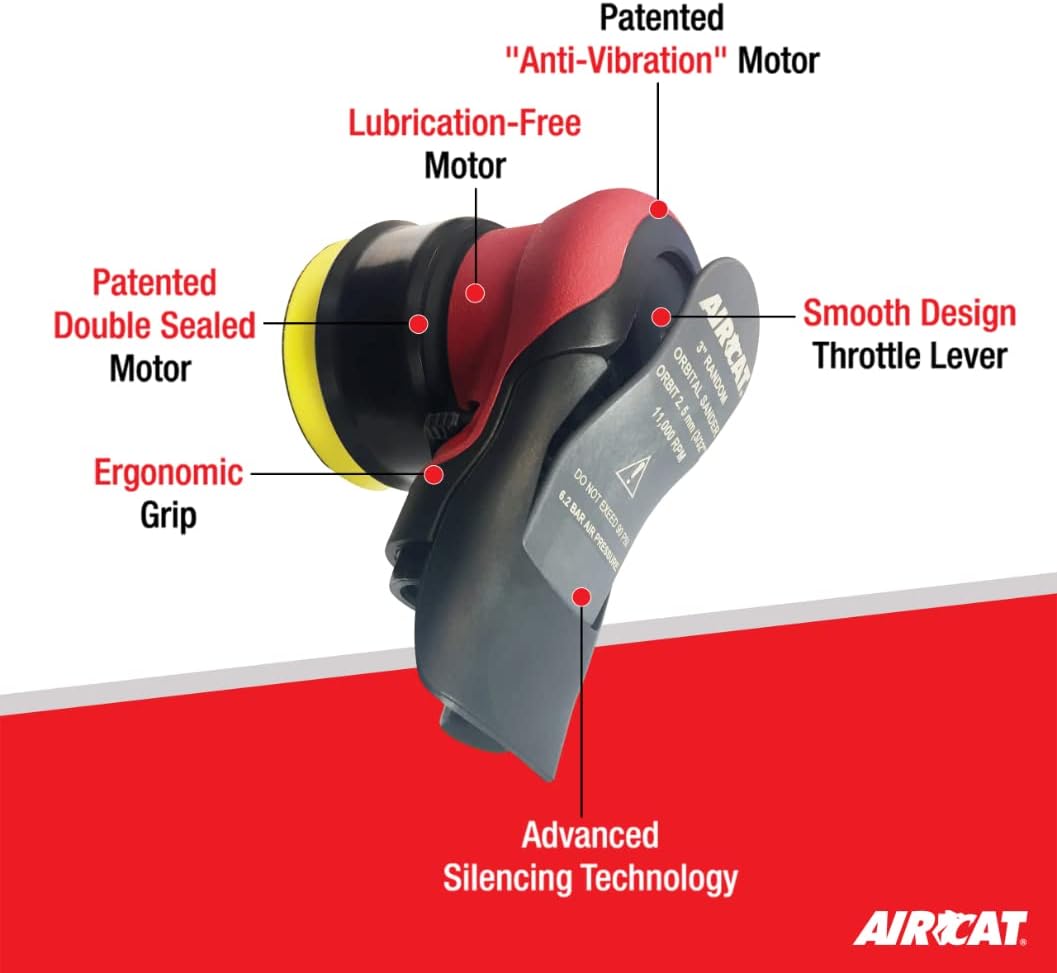 AIRCAT, BRAND, CATEGORY, RANDOM-ORBIT SANDERS, AIRCAT Pneumatic Tools 6700-3-336: Non Vac Orbital Palm Sander and Polisher 11,000 RPM