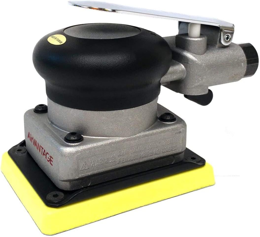 AV AIRVANTAGE TOOLS, BRAND, CATEGORY, RANDOM-ORBIT SANDERS, AirVANTAGE Industrial-Grade Orbital Pneumatic 3" x 4" Jitterbug Air Sheet Sander With 1" Diameter Central-Vacuum, 1/4 in. NPT Air Inlet (CV: Hook & Loop)