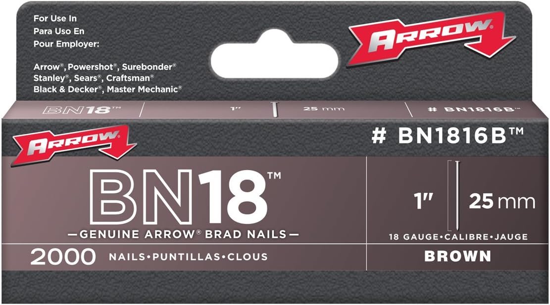 ARROW, BRAD NAILS, BRAND, CATEGORY, Arrow Fastener BN1816B Genuine 1-Inch, 18-Gauge Brown Brads, 2,000-Pack