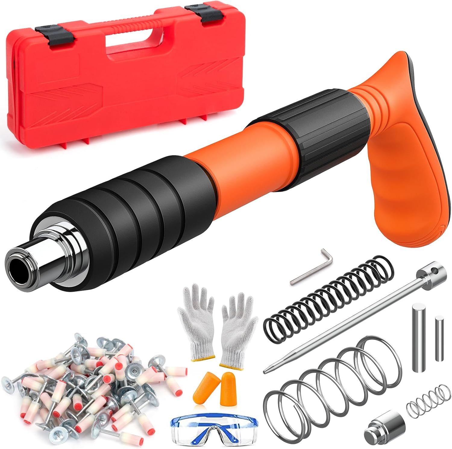 AUTOLOCK, BRAND, CATEGORY, STAPLERS, Autolock Concrete Nail Gun kit, 50 Round Nail Nail Guns, 5-Speed Adjustable Power, Noise Reduction Upgrade, Suitable for Steel Plates, Concrete, and Household Woodworking