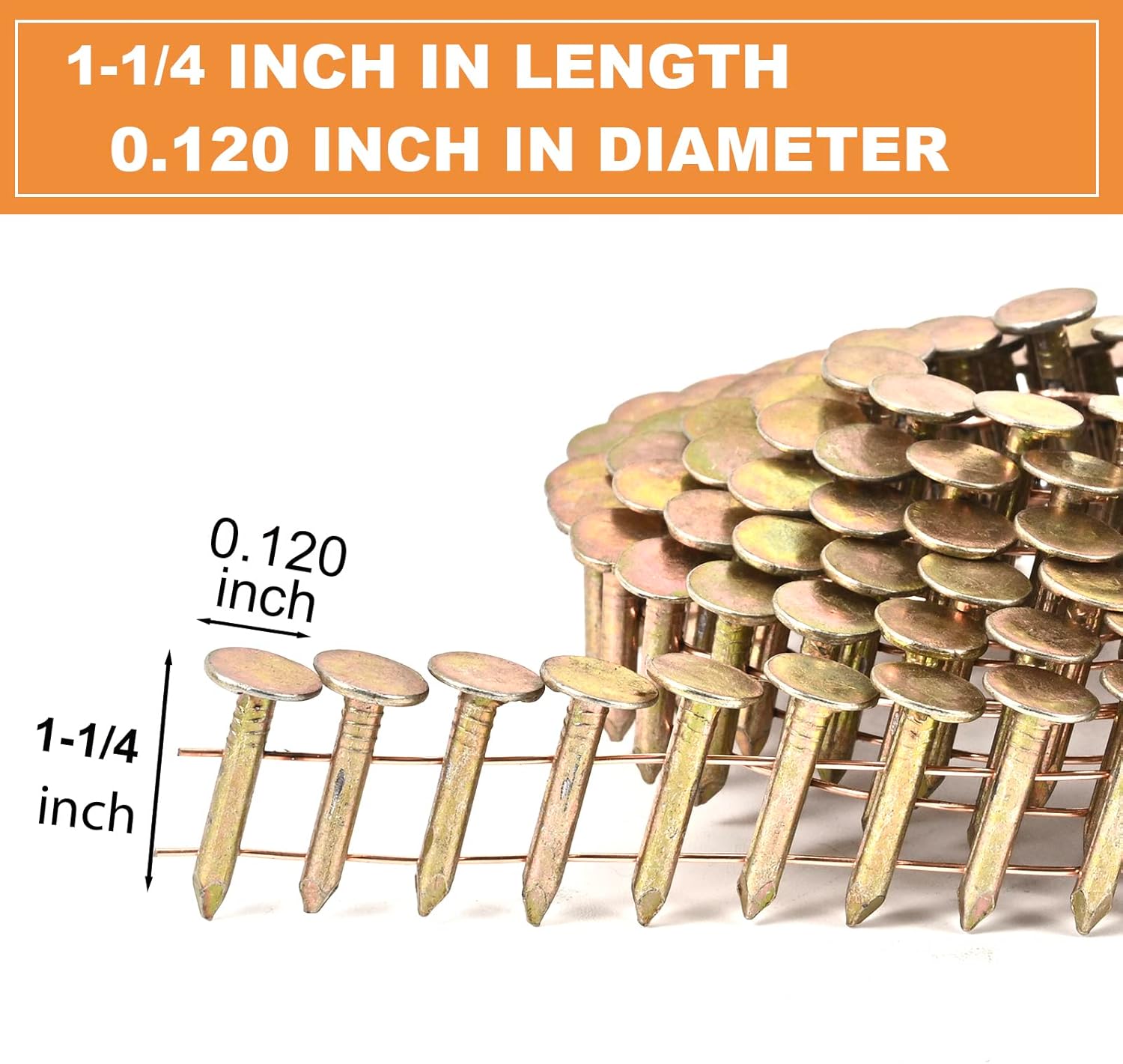 BHTOP, BRAND, CATEGORY, ROOFING NAILS, BHTOP 3600 Count Coil Roofing Nails 1-Inch x .120-Inch for Roofing Nail Gun, 15 Degree Round Head Wire Weld Collated Roofing Nail, Smooth Shank Electro Galvanized Air Nails for Roofs