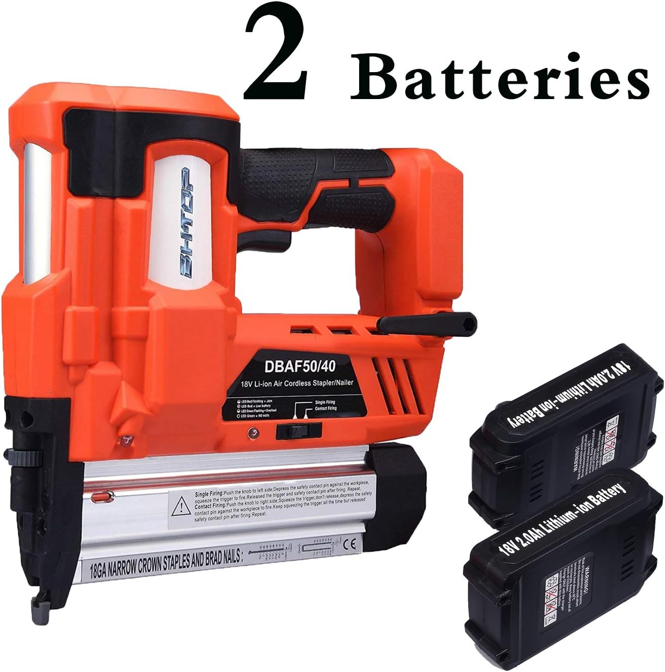 BHTOP, BRAD NAILERS, BRAND, CATEGORY, BHTOP Cordless Nailer & Stapler- 2 in 1 18Ga Heavy Tool with 18Volt 2Ah Lithium-ion Rechargeable Battery Air Cylinder Power Nail Gun 2 Batteries