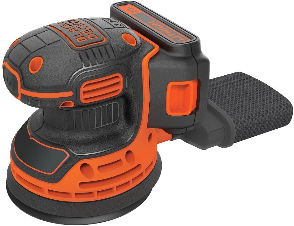 BLACK+DECKER, BRAND, CATEGORY, RANDOM-ORBIT SANDERS, BLACK+DECKER 20V MAX Orbital Sander, Cordless, 12,000 OPM, 2 Sandpaper Sheets, Battery and Charger Included (BDCRO20C)