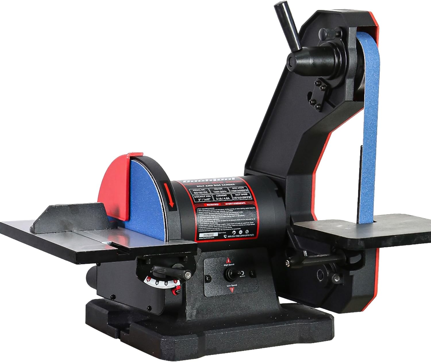 BRAND, BUCKTOOL, CATEGORY, COMBINATION DISC & BELT SANDERS, BUCKTOOL Dual Speed 1" x 42" Belt Disc Sander Combo, Bench Knife Sharpener with Large Work Table, Professional Benchtop Belt Sander with Direct-drive 4.8A Brushless Motor for Metalworking, BD1801DS