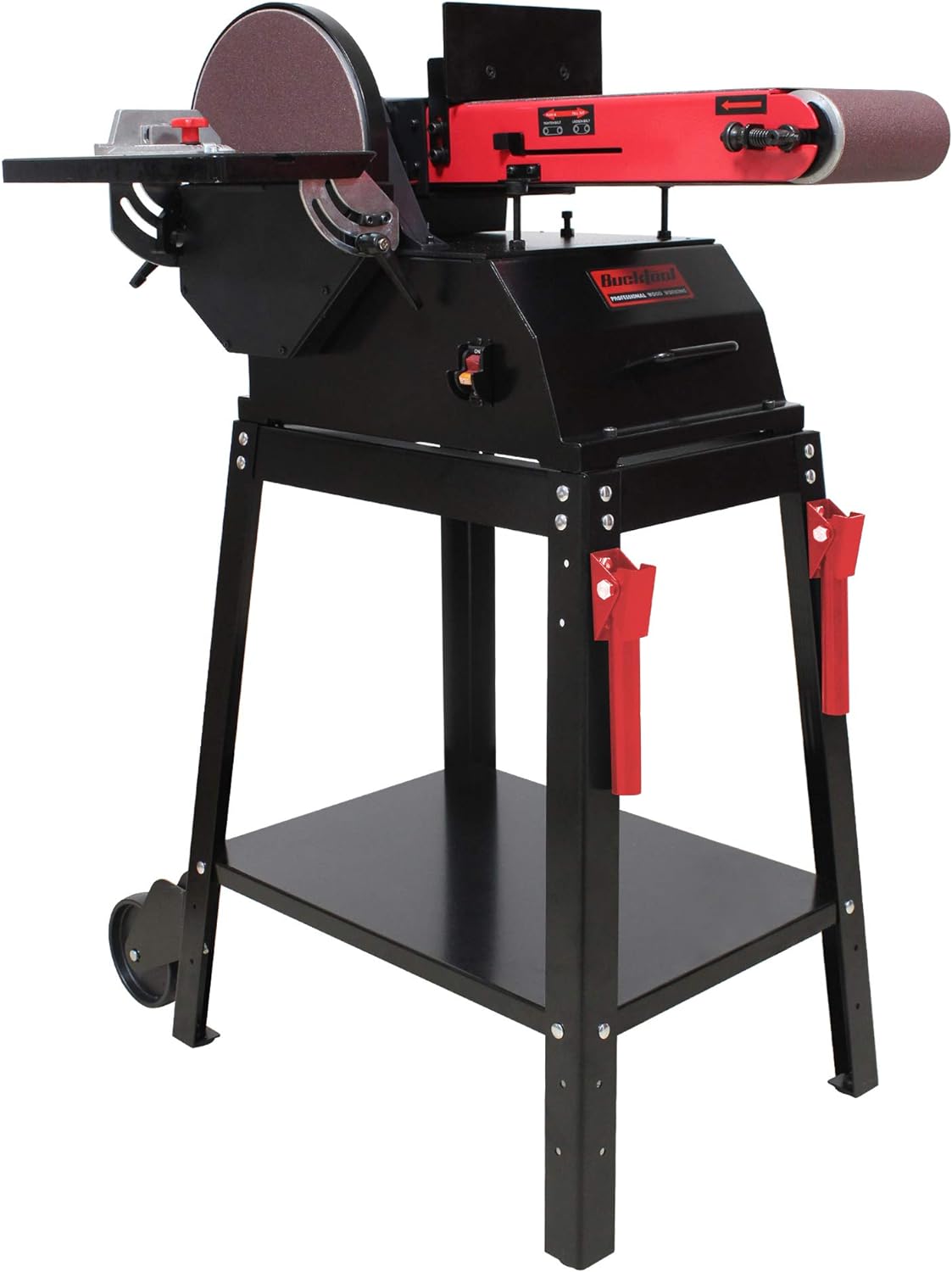 BRAND, BUCKTOOL, CATEGORY, COMBINATION DISC & BELT SANDERS, BUCKTOOL Powerful 1.5 HP Bench Belt Sander for Wood Working 6 in. x 48 in. Belt and 10 in. Disc Sander with Movable Stand BD61000