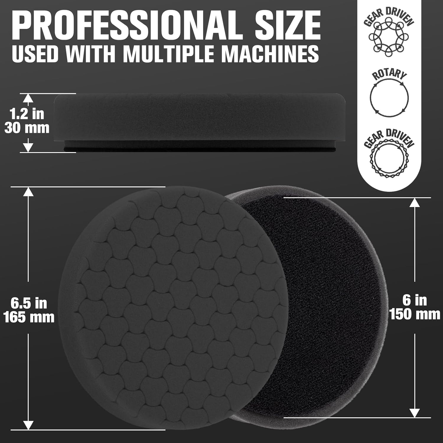 BRAND, BUFFING & POLISHING PADS, CATEGORY, KUIMIT, Black Polish Pad, 3Pcs 6.5 Inch Face for 6 Inch Buffing Polishing Pads and Woolen Pads 150mm Backing Plate Compound Buffing Sponge for Car Buffer Polisher Compounding, Polishing and Waxing