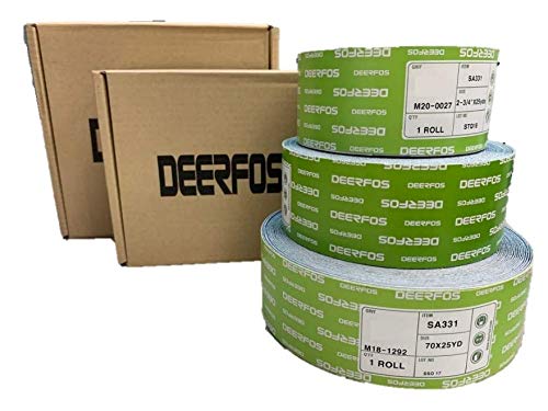 BRAND, CATEGORY, DEERFOS, SANDING SHEETS, Blue Premium 220 Grit, Longboard Continuous Roll Hook & Loop Sandpaper, 2-3/4" x 25Yds (Auto, Wood, Metal etc) (220 Grit)