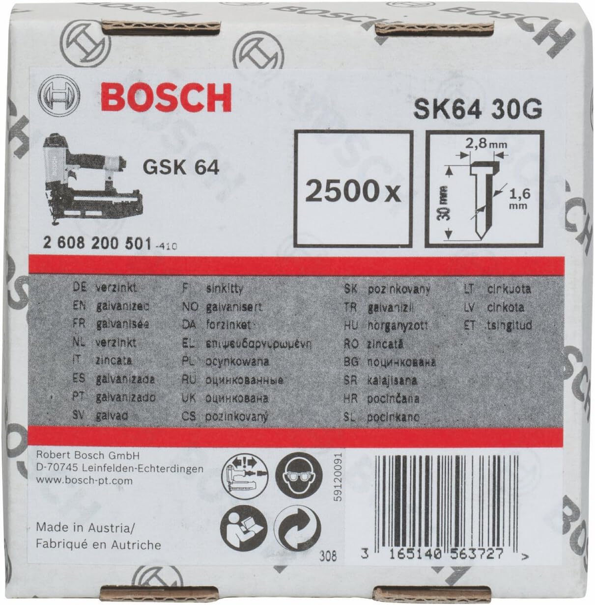 ACCESSORIES, BOSCH, BRAND, CATEGORY, Bosch 2608200501 Finish Nails 1, 6x30mm Galvanized 2500 Pcs