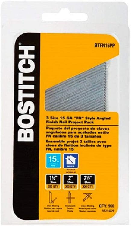 BOSTITCH, BRAND, CATEGORY, FINISH NAILS, Bostitch Stanley 244369 1.544; 2 & 2.5 in. 15 Gauge Durable Brad Nails - Assorted - 900 Count