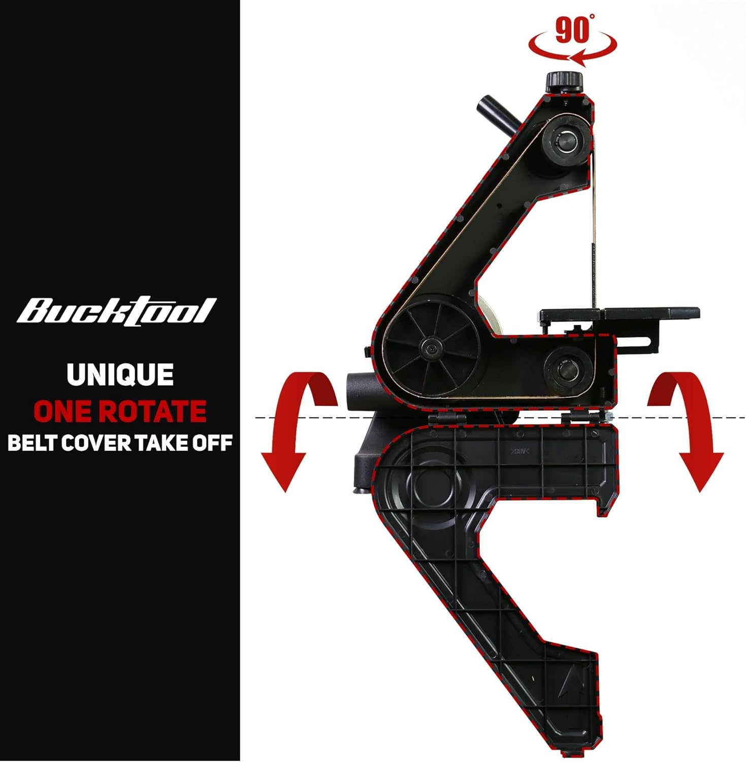 BRAND, BUCKTOOL, CATEGORY, COMBINATION DISC & BELT SANDERS, Bucktool 1x30 Inch Bench Belt Sander with 5 Inch Disc with Wrench Storage and Easy Belt Cover Off, 1/3HP Direct Drive Benchtop Belt Disc Sander