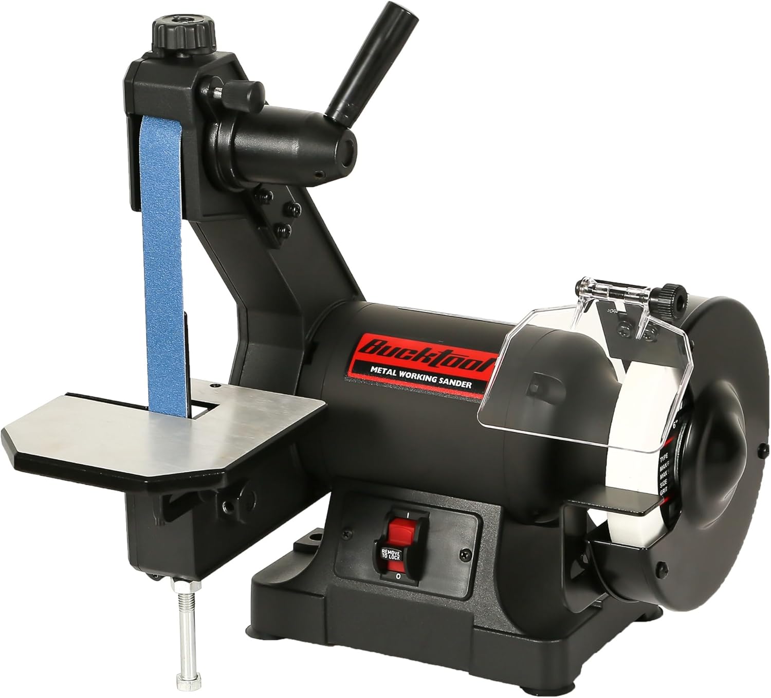 BELT SANDERS, BRAND, BUCKTOOL, CATEGORY, Bucktool Low Speed Bench Belt Grinder Combo, 2.1A 1x30 inch Belt & 6 inch Grinder, 1/3 HP Low Speed Bench Belt Disc Sander Combo for Knife Making, Sharpening, Woodworking, Metalworking