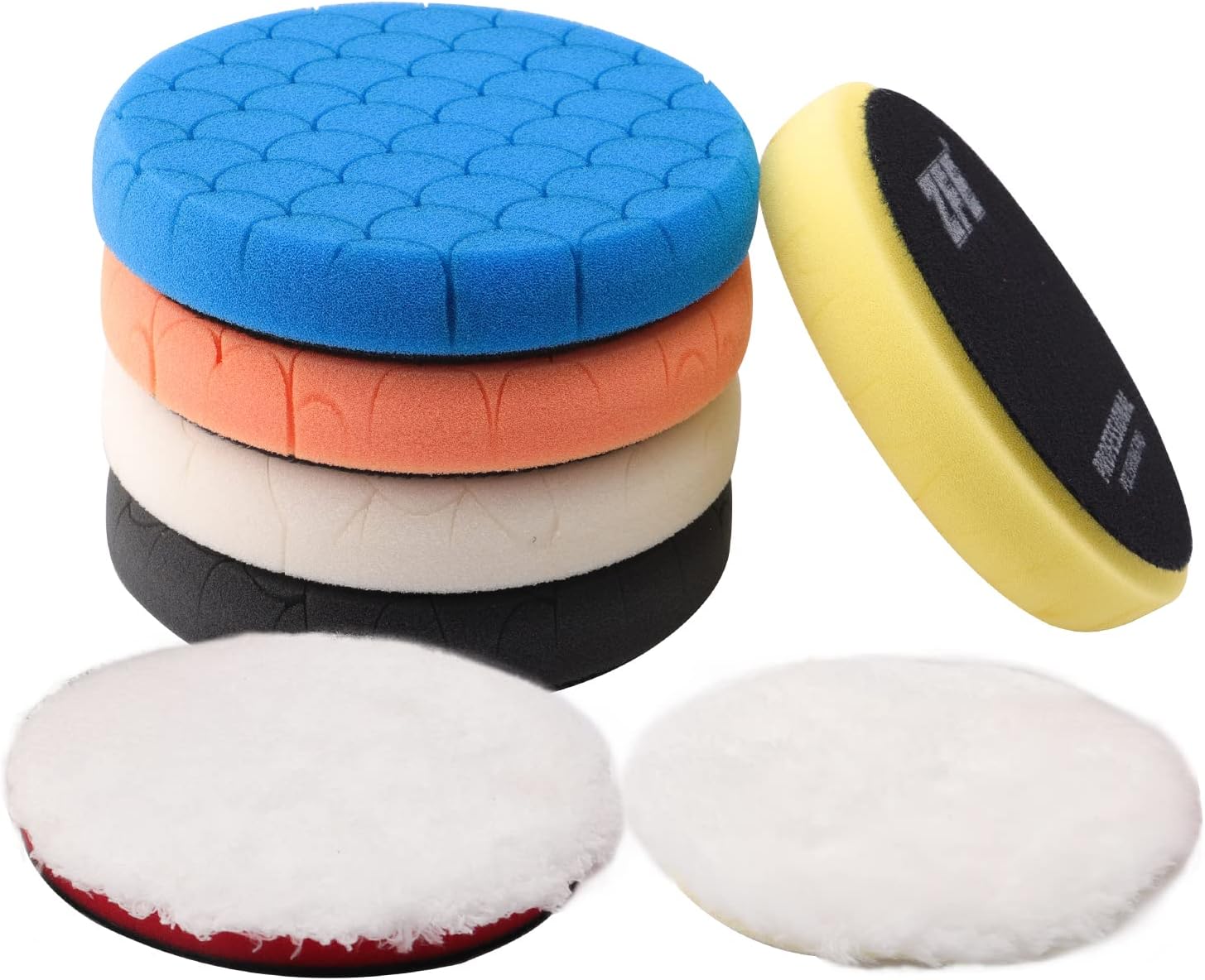 BRAND, BUFFING & POLISHING PADS, CATEGORY, ZFE, Buffing Polishing Pads, 7Pc 5.5 Inch Face for 5Inch 125mm Backing Plate Compound Buffing Sponge Pads Cutting Polishing Pad Kit for Car Buffer Polisher Compounding, Polishing and Waxing -PPTYS5SET