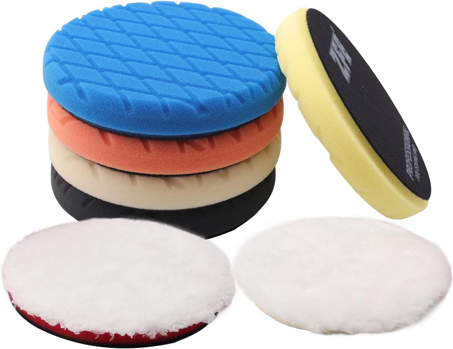 BRAND, BUFFING & POLISHING PADS, CATEGORY, ZFE, Buffing Polishing Pads, ZFE 7Pcs 6"(150mm) Waffle Foam Buffing Pads Polishing Pads Wool Pad Kit for 6Inch Backing Plate RO/DA/GA Car Polisher Boat Compounding, Polishing and Waxing