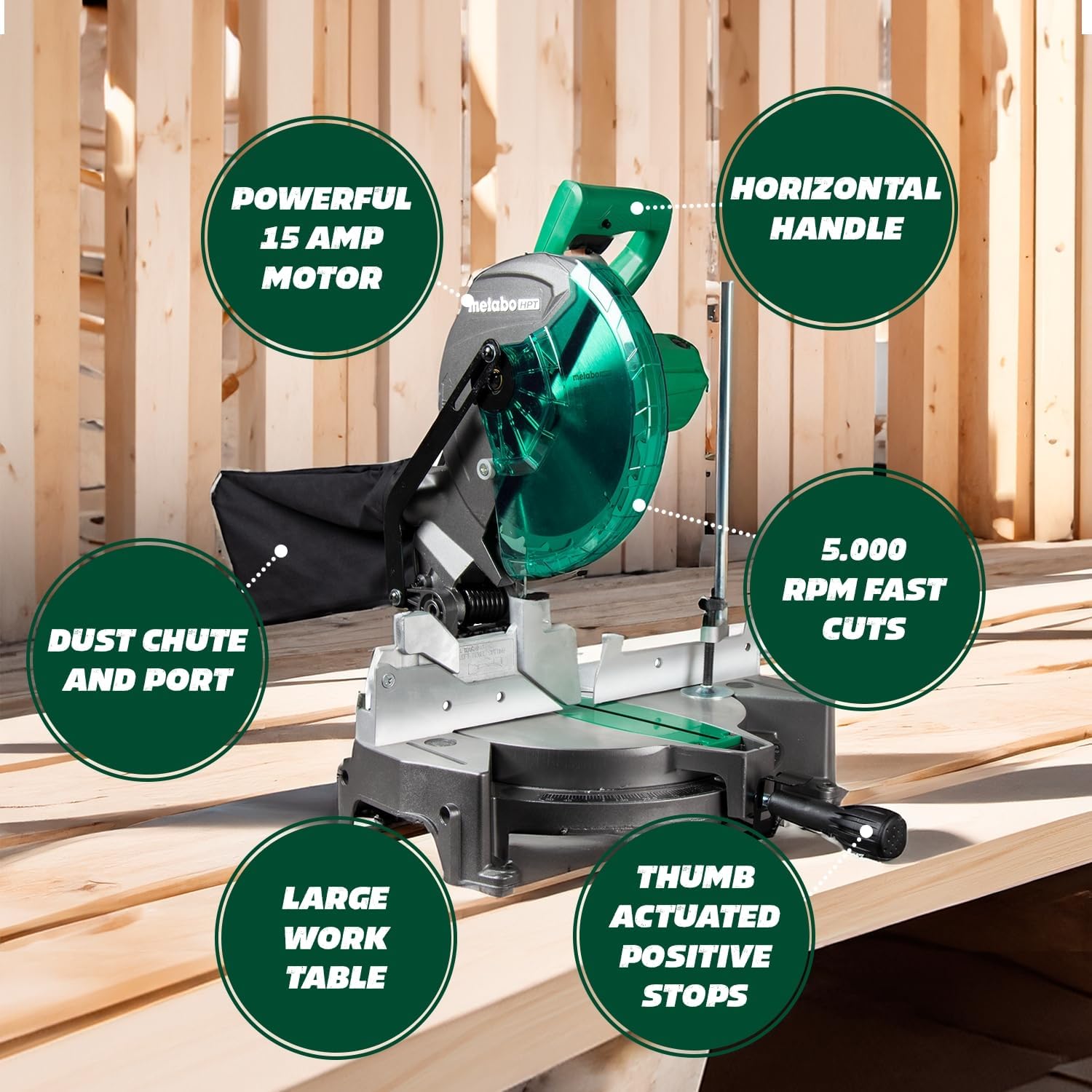 BRAND, CATEGORY, METABO HPT, POWER & HAND TOOLS, Bundle of Metabo HPT 10-Inch Compound Miter Saw | C10FCGS + Metabo HPT Cordless 18V MultiVolt™ Angled Finish Nailer Kit | 15 Gauge | NT1865DMAST