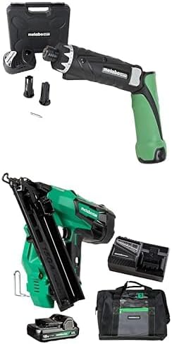 BRAND, CATEGORY, METABO HPT, POWER TOOLS, Bundle of Metabo HPT 3.6V Cordless Screwdriver Kit | DB3DL2 + Metabo HPT Cordless 18V MultiVolt™ Angled Finish Nailer Kit | 15 Gauge | NT1865DMAST