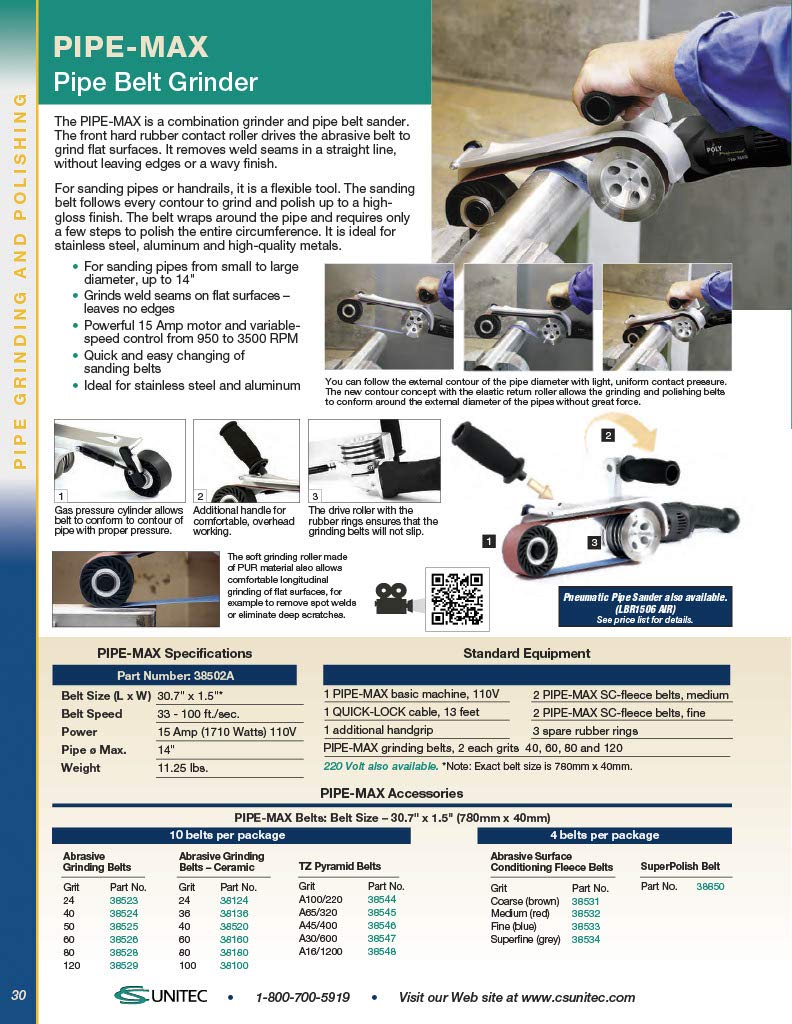 BRAND, CATEGORY, CS UNITEC, DISC SANDERS, C.S. Unitec | Pipe-Max | Professional Grade Tube and Pipe Buffer Polisher Machine | 1710 Watts 15 Amps | Variable Speed 950-3,500 RPM | Supports #3 - #8 Finishes