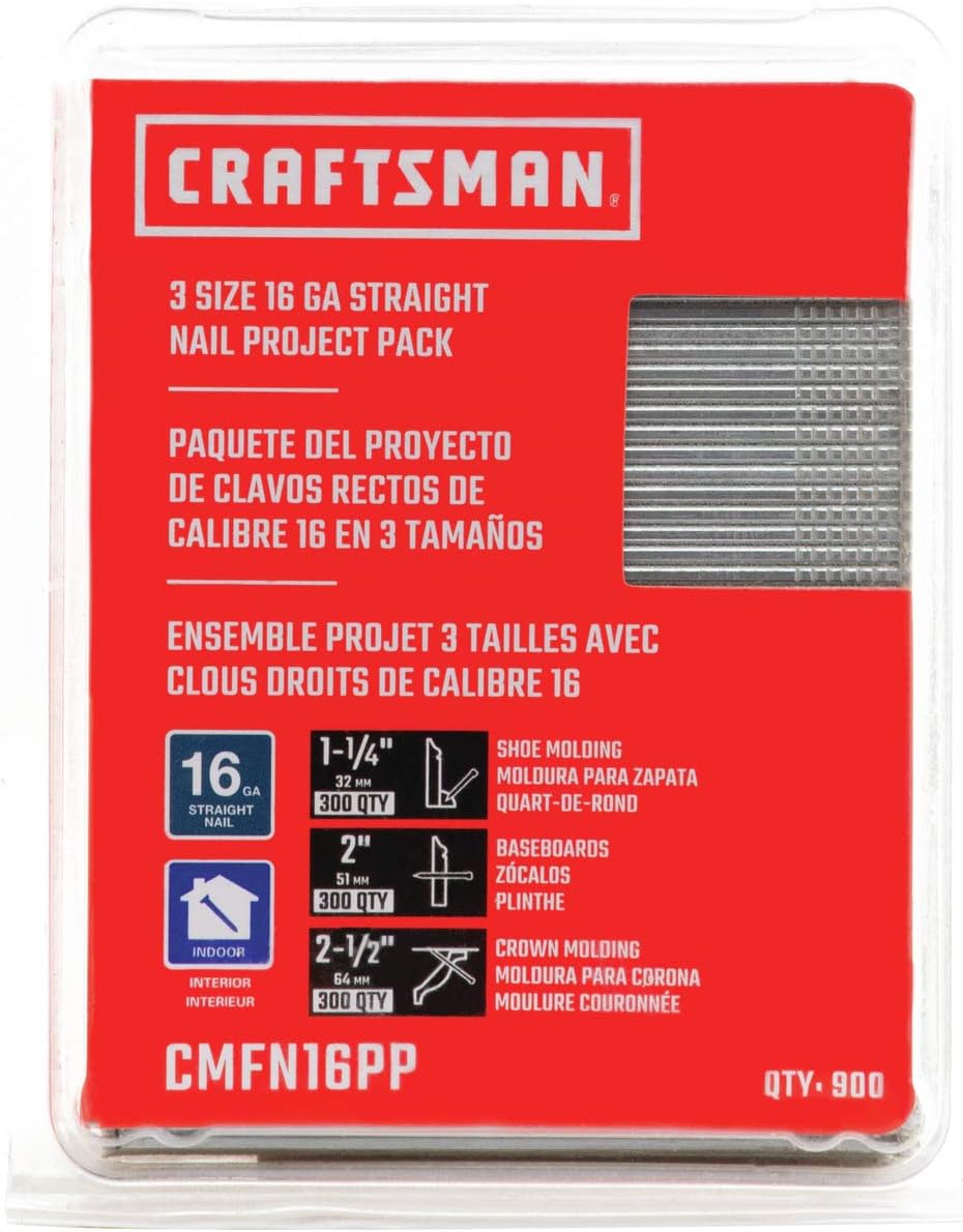 BRAND, CATEGORY, CRAFTSMAN, FINISH NAILS, CRAFTSMAN Finish Nails, 16GA Straight Project Pack (CMFN16PP)