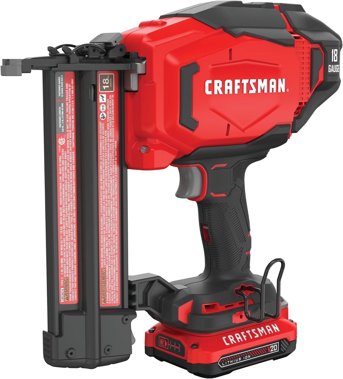 BRAD NAILERS, BRAND, CATEGORY, CRAFTSMAN, CRAFTSMAN V20 Cordless Brad Nailer, 18 Gauge Nail Gun, with Battery and Charger (CMCN618C1)