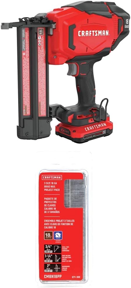 BRAD NAILERS, BRAND, CATEGORY, CRAFTSMAN, CRAFTSMAN V20 Cordless Finish Nailer Kit, 18GA with Brad Nails Project Pack (CMCN618C1 & CMBN18PP)