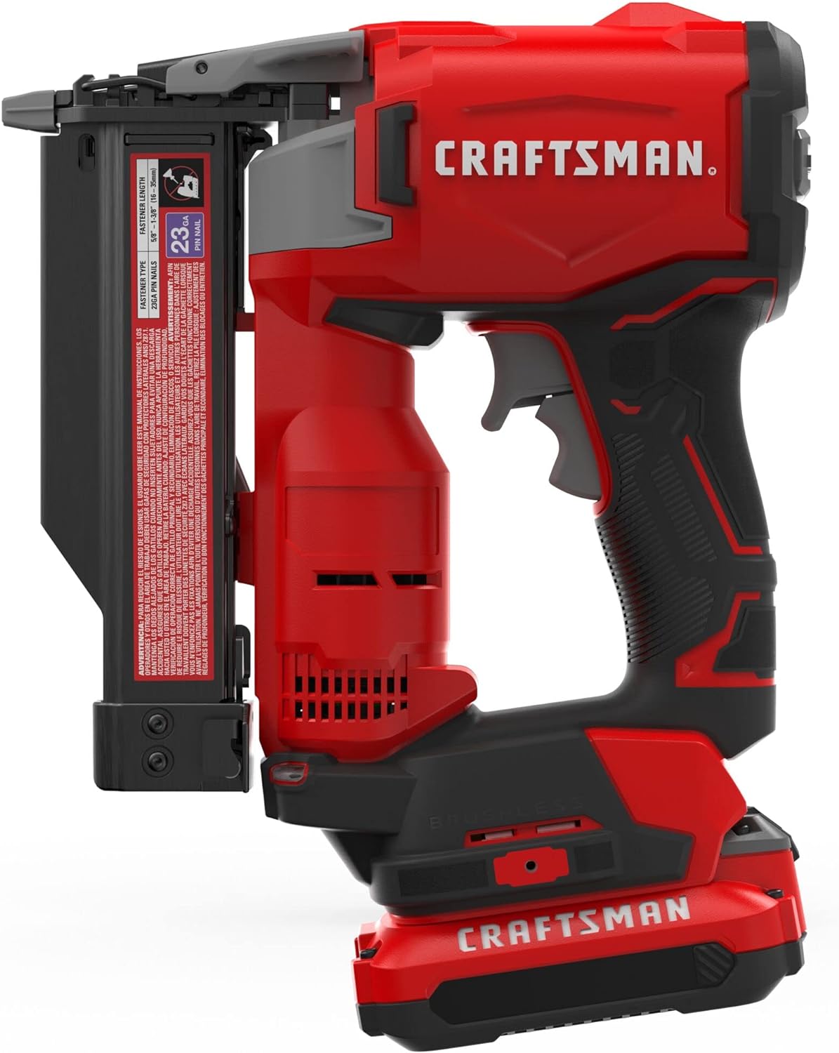 BRAND, CATEGORY, CRAFTSMAN, FINISH NAILERS, CRAFTSMAN V20 Pin Nailer Kit, 23 Gauge, Cordless, Battery and Charger Included (CMCN623C1)