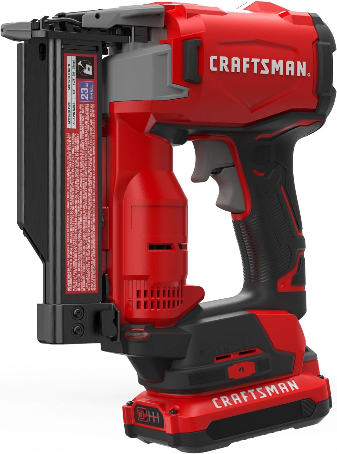 BRAND, CATEGORY, CRAFTSMAN, FINISH NAILERS, CRAFTSMAN V20 Pin Nailer Kit, 23 Gauge, Cordless, Battery and Charger Included (CMCN623C1)