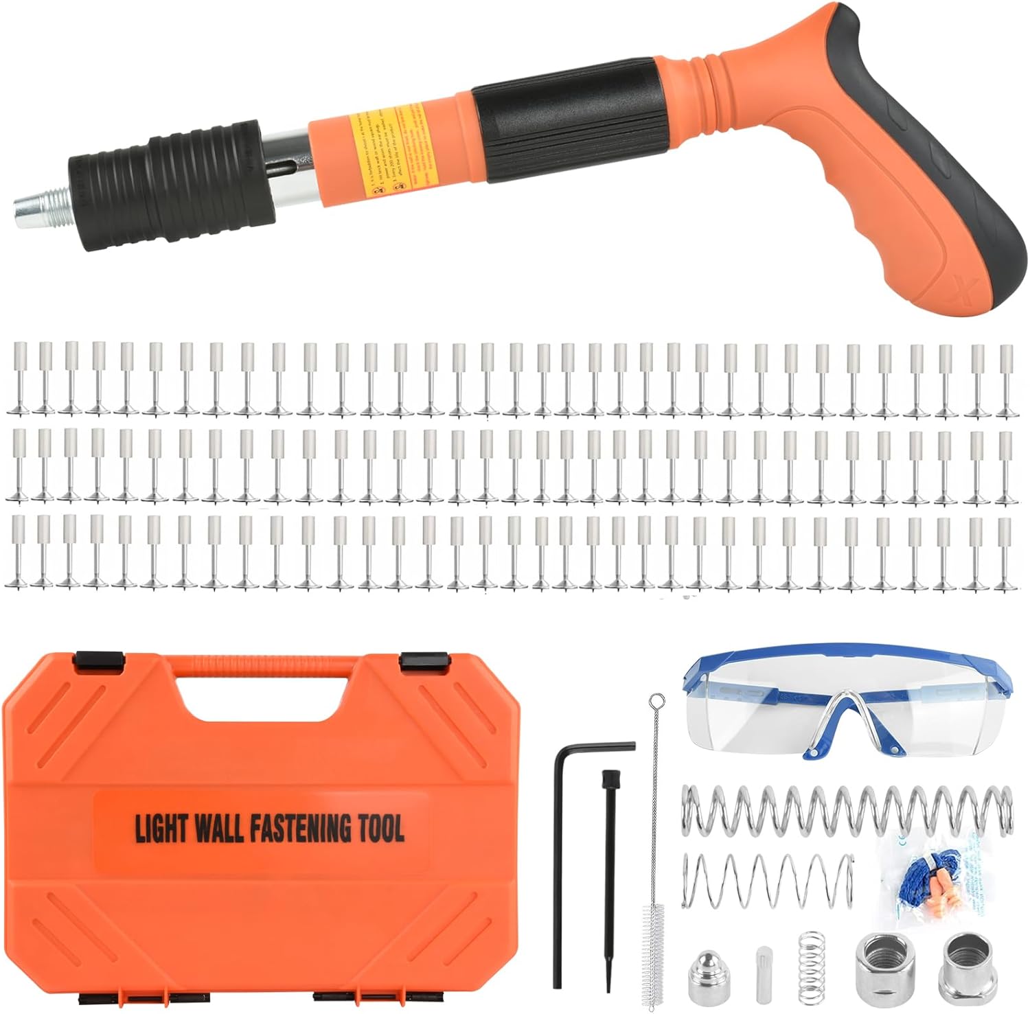 BRAND, CATEGORY, EXCECAR, STAPLERS & TACKERS, Concrete Nail Gun Kit with 110pcs Nails, 5 Speed Adjustable Manual Steel Nail Gun, Portable Nail Wall Shooting Machine Fastening Tool, Wall Anchor Wire Slotting Device Household Woodworking