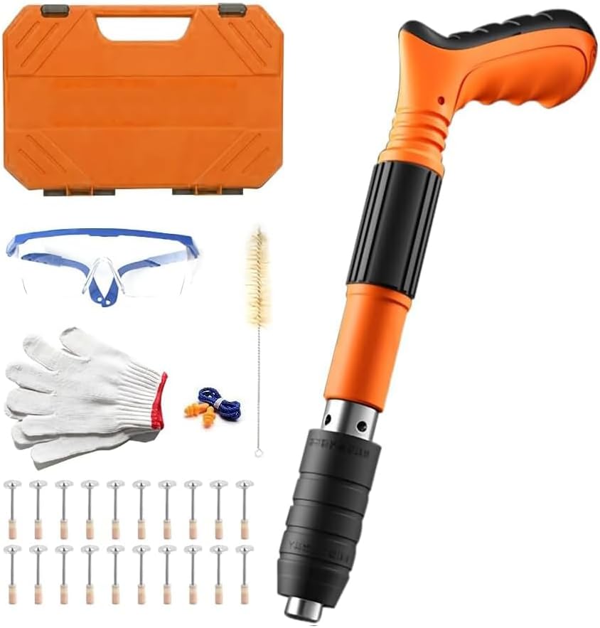 BRAND, CATEGORY, SBOQIXFM, STAPLERS & TACKERS, Concrete Nail Gun Kit with 20pcs Nails, 5 Speed Adjustable Manual Steel Nail Gun, Portable Nail Wall Shooting Machine Fastening Tool, Wall Anchor Wire Slotting Device Household Woodworking(blue)