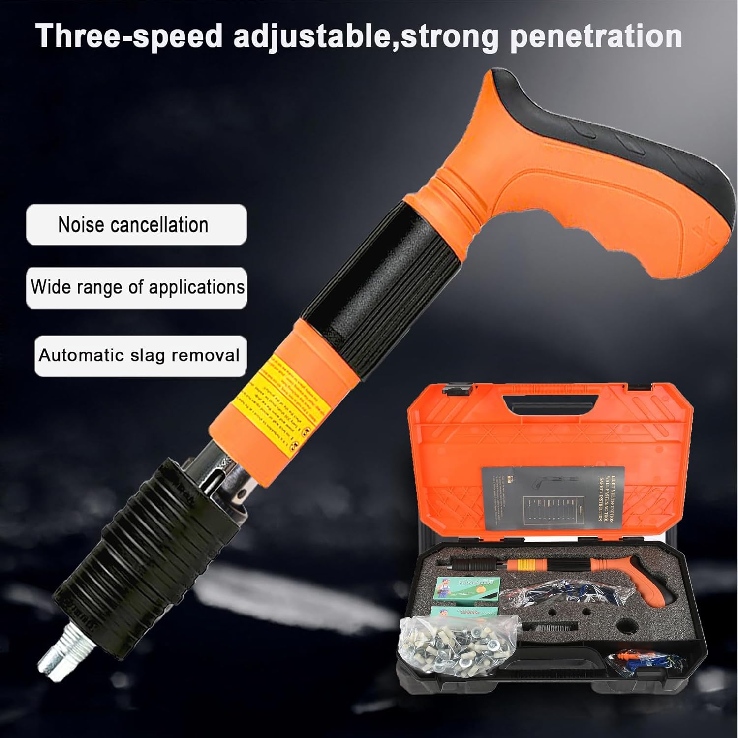 BRAND, CATEGORY, STAPLERS & TACKERS, YELUSONW, Concrete Nail Gun Kits with 200pcs Nails, 5 Speed Adjustable Portable Cordless Nail Gun for Red Brick Walls,Concrete Walls, Pipe Clamp Fixing Water Pipe, Household Nail Gun Tools.