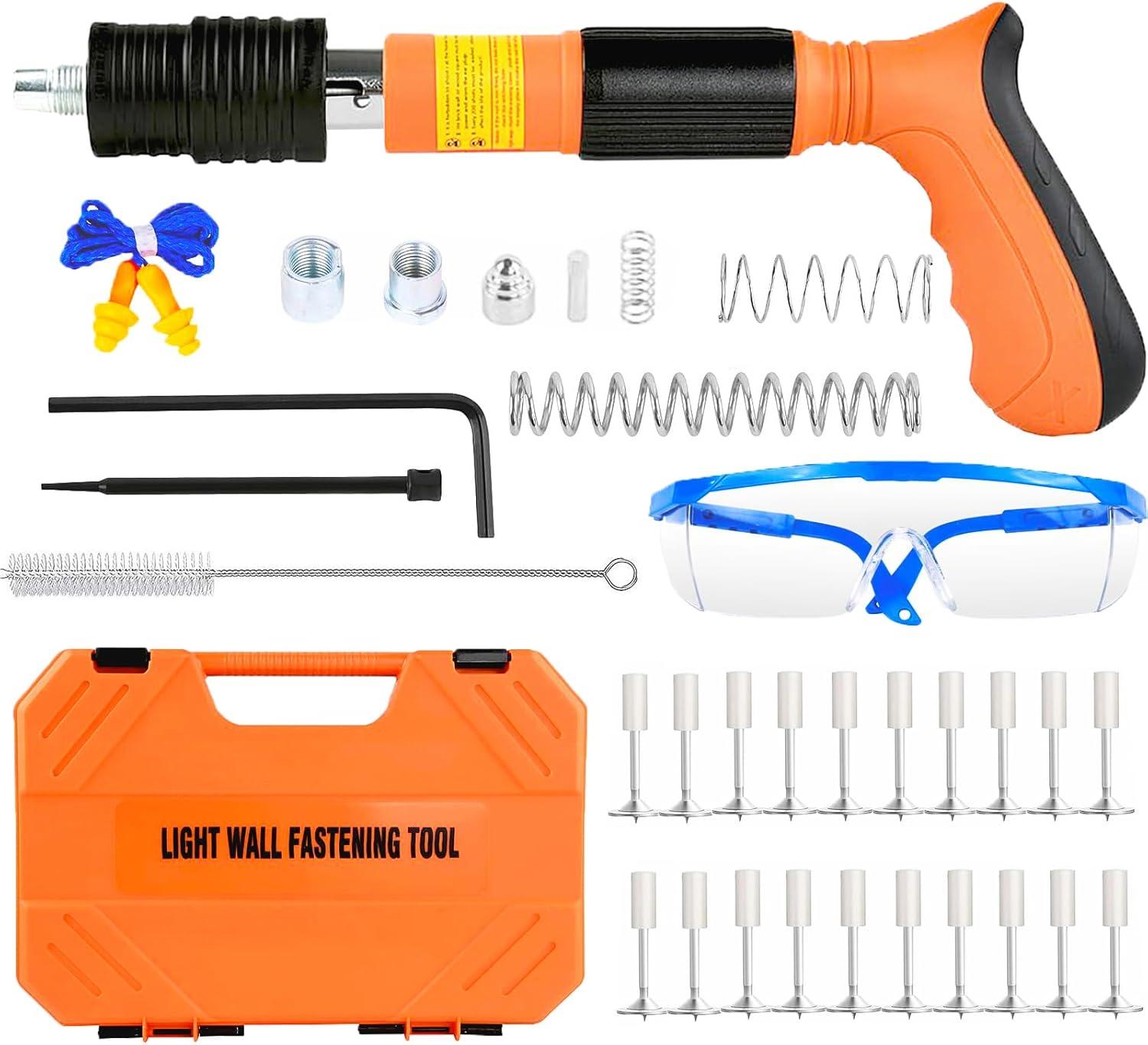 BRAND, CATEGORY, STAPLERS & TACKERS, YELUSONW, Concrete Nail Gun Kits with 200pcs Nails, 5 Speed Adjustable Portable Cordless Nail Gun for Red Brick Walls,Concrete Walls, Pipe Clamp Fixing Water Pipe, Household Nail Gun Tools.