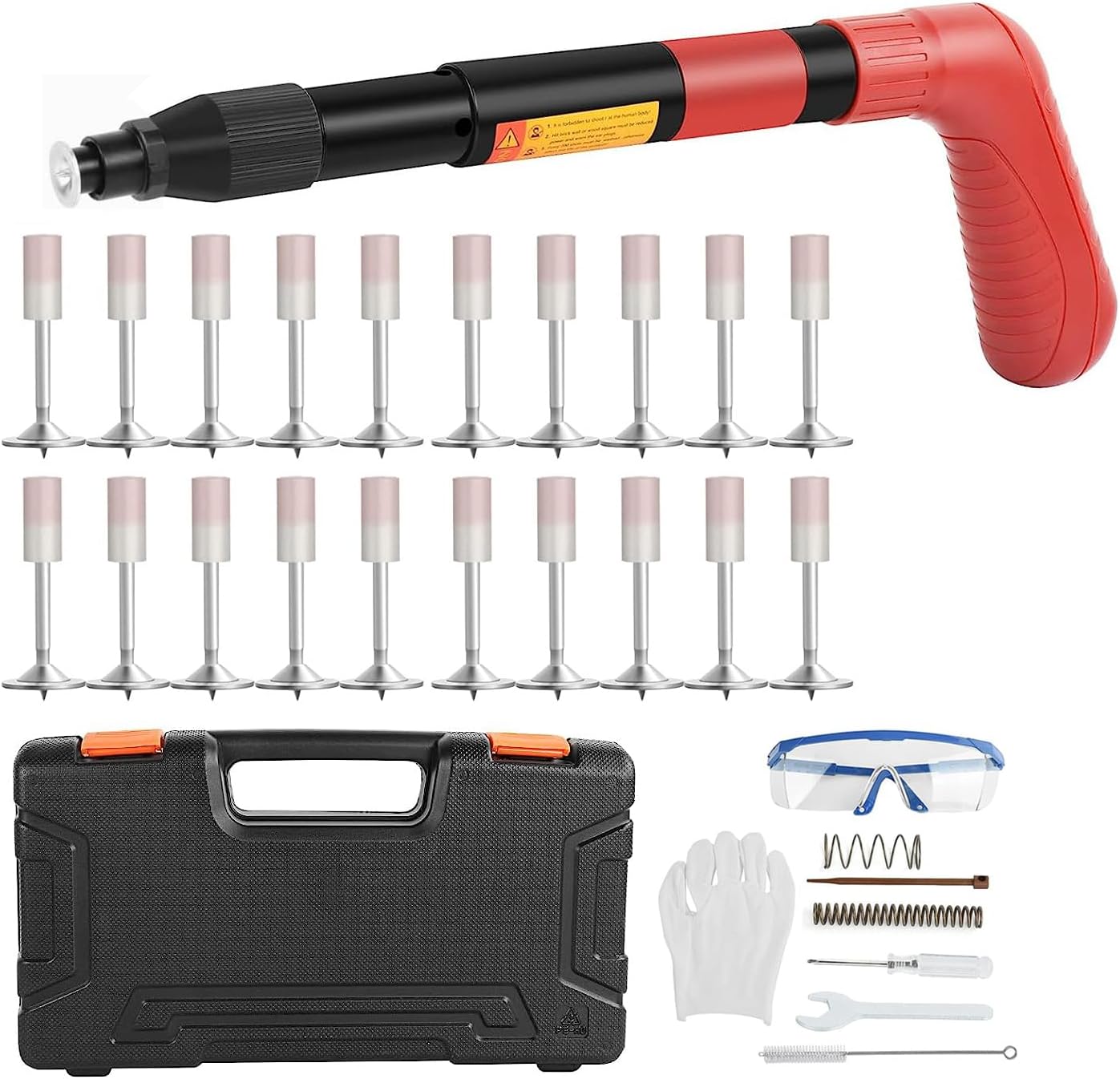 BRAND, CATEGORY, EXCECAR, STAPLERS & TACKERS, Concrete Nail Gun Kits with 20pcs Nails, 4 Speed Adjustable Manual Steel Nail Gun, Wall Fastening Power Tool, Portable Nail Shooting Machine, Wall Anchor Wire Slotting Device Household Decor