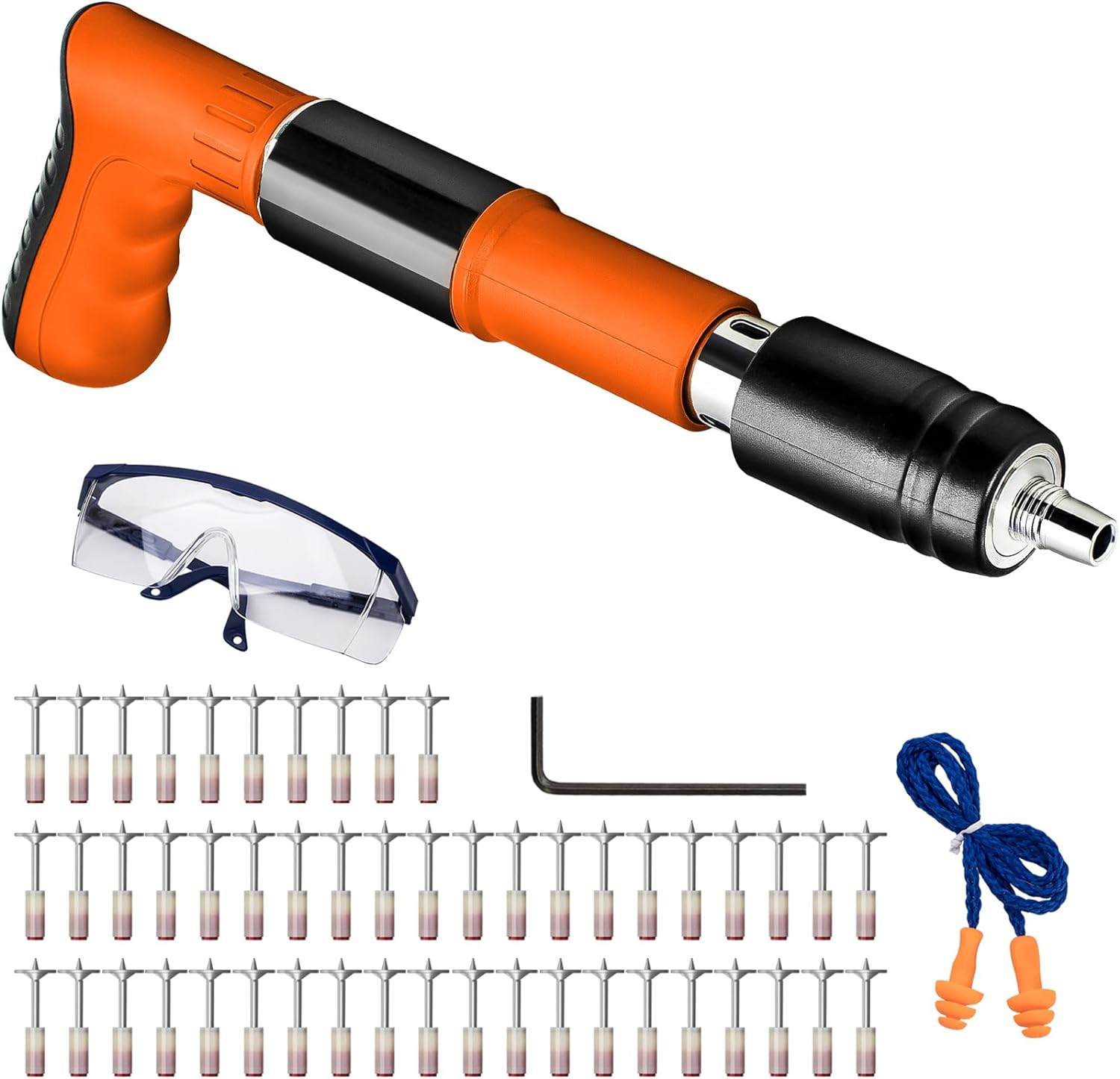 BRAND, CARAMOTE, CATEGORY, STAPLERS & TACKERS, Concrete Nail Gun Kits with 50 Pcs Nails Manual Wall Fastening Tool Concrete Steel Nail Gun 4 Gears Power Adjustable Wall Nail Shooting Machine for Cement Wall Wire Hider Fixture Install