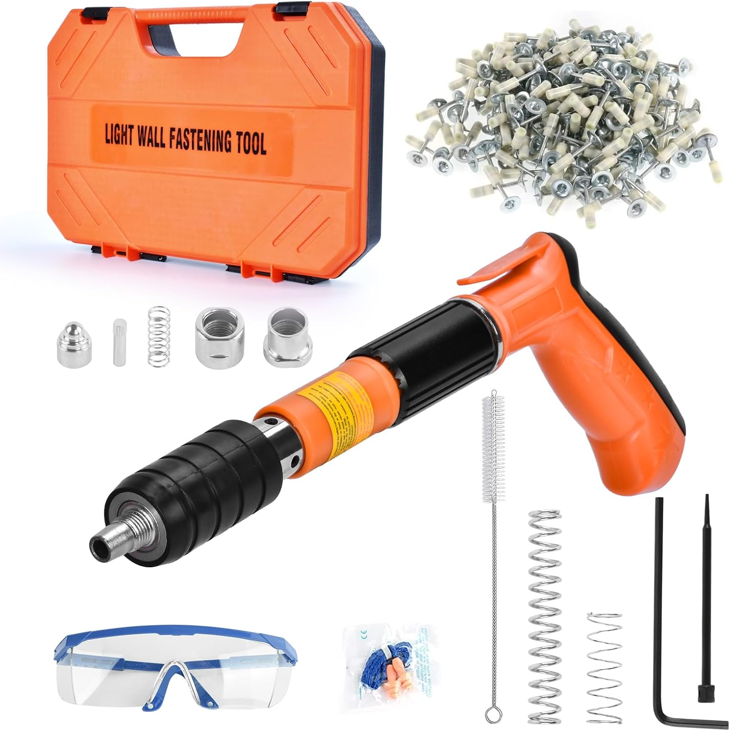 BRAND, CATEGORY, GJOYNY, STAPLERS & TACKERS, Concrete Nail Gun with 120 Round Nails,Portable 5 Speed Nail Gun Kits,Adjustable Manual Steel Nail Gun Tool with Gloves,Brush,Glasses,Earplugs