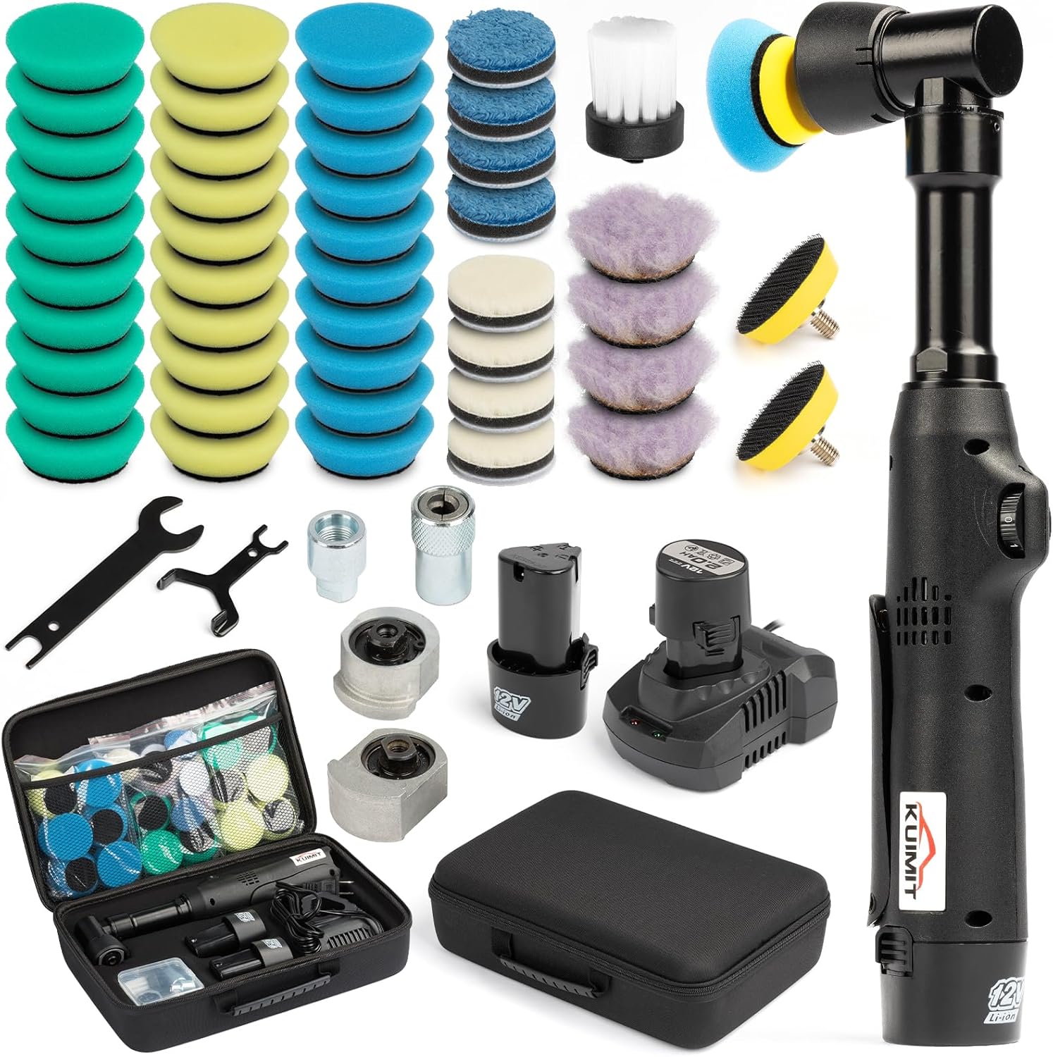 BRAND, BUFFING & POLISHING PADS, CATEGORY, KUIMIT, Cordless Mini Car Polisher, 12V Micro Cordless Scratches Killer Car Polisher RO/DA Mini Car Polisherwith 5 Variable Speeds 2500-6000RPM & 2x2.0Ah Batteries for polishing, Sanding and Cleaning