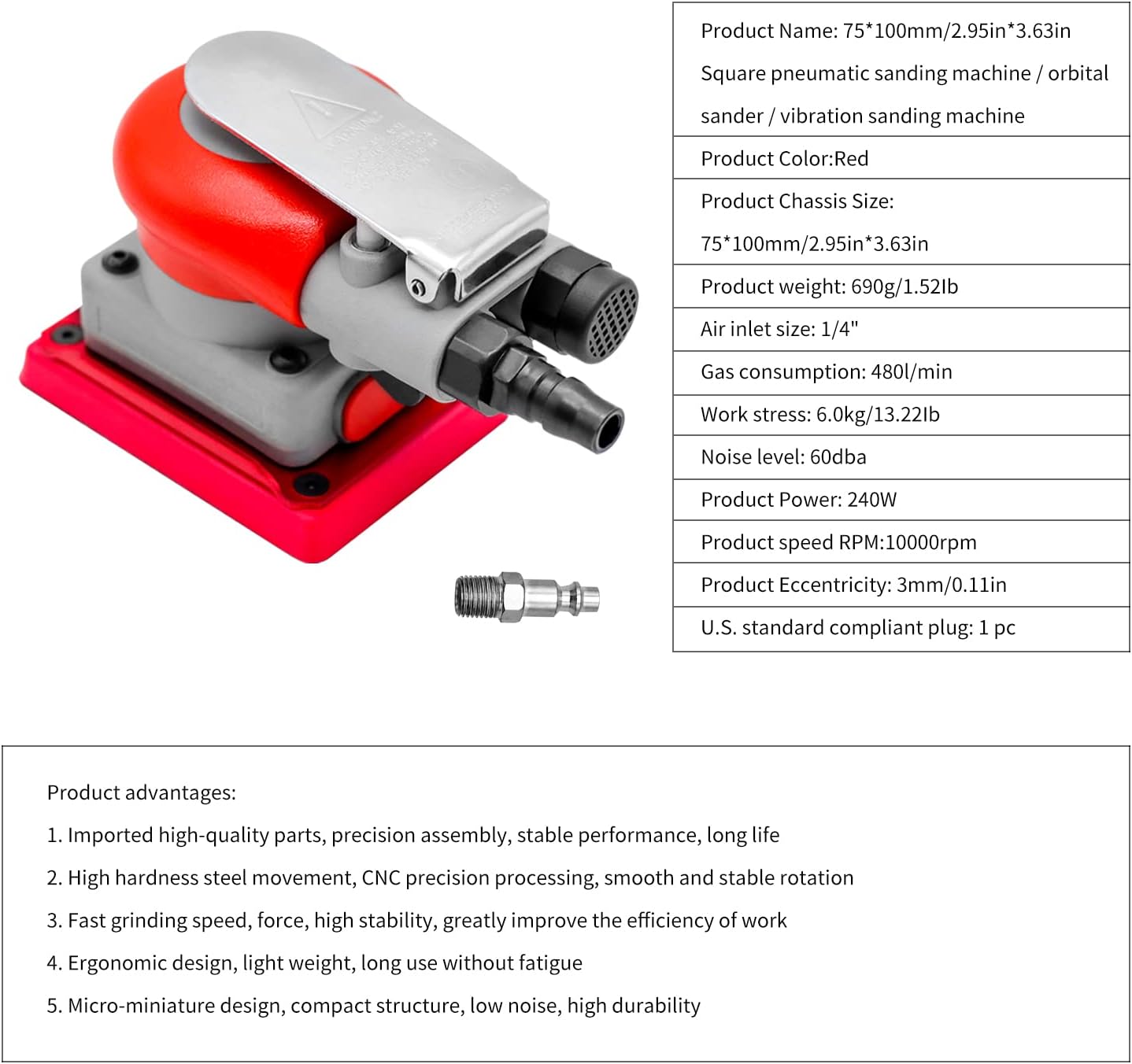 BRAND, CATEGORY, DATOUBOSS, RANDOM-ORBIT SANDERS, DATOUBOSS Pneumatic Palm Sander Square Air Random Orbital Sander for Car Waxing，Auto Body Work, Wood working Car Polisher Sets with Sanding Pad and 15 Pcs Sandpapers