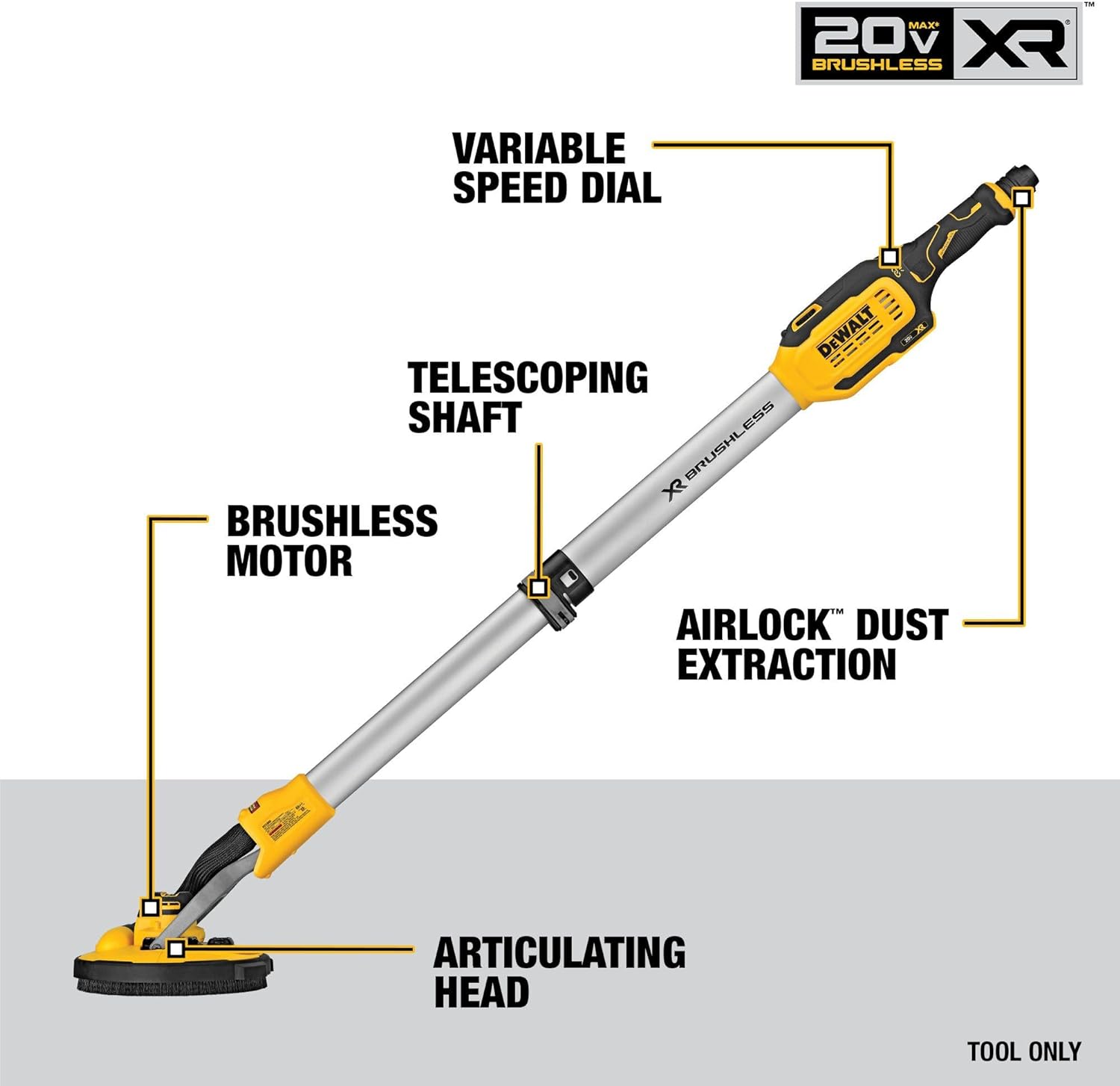 BRAND, CATEGORY, DEWALT, DISC SANDERS, DEWALT 20V MAX Cordless Drywall Sander, Tool Only (DCE800B)