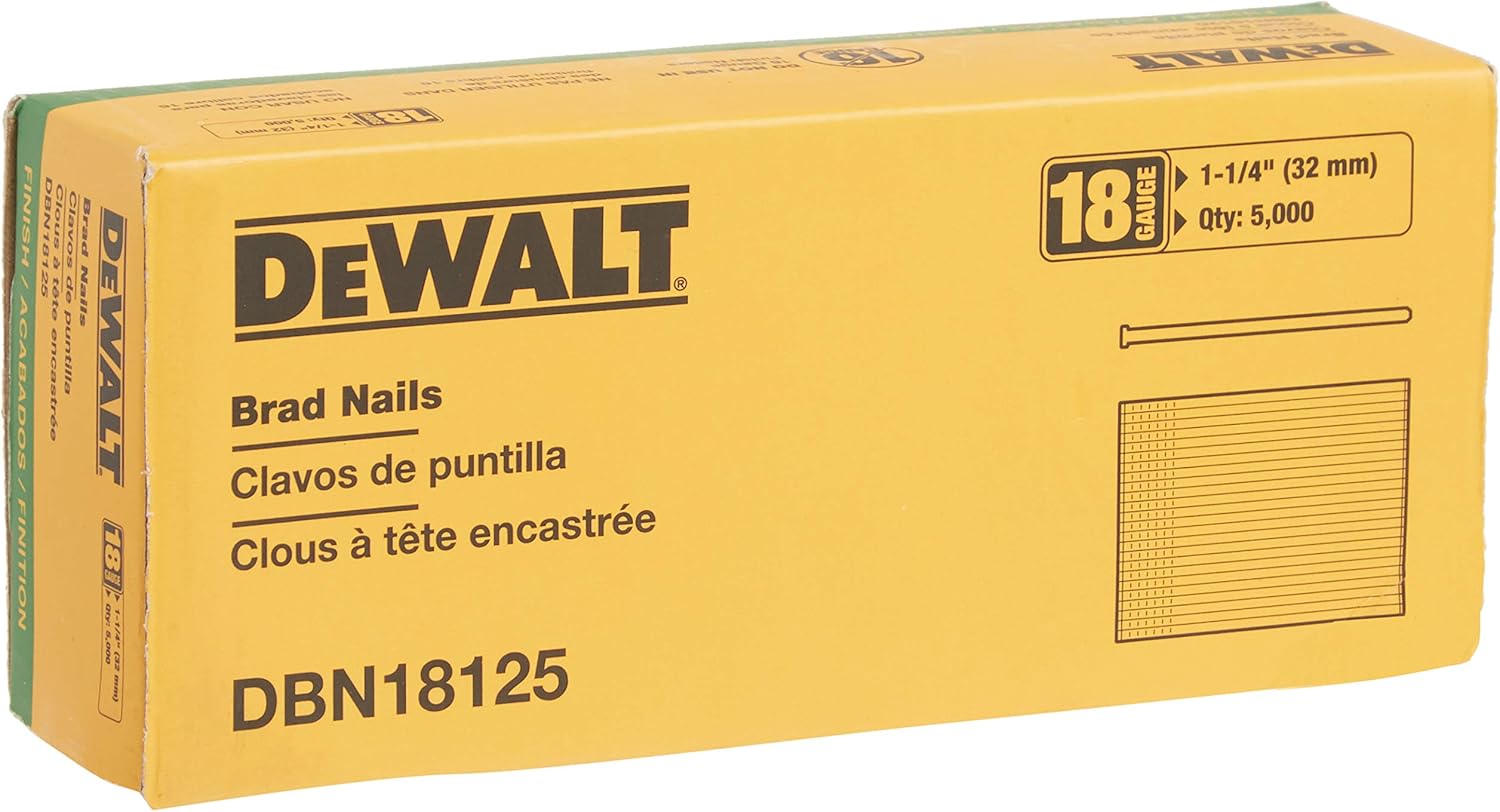 BRAD NAILS, BRAND, CATEGORY, DEWALT, DEWALT Brad Nails, Heavy Duty, 18GA, 1-1/4-Inch, 5000-Pack (DBN18125)