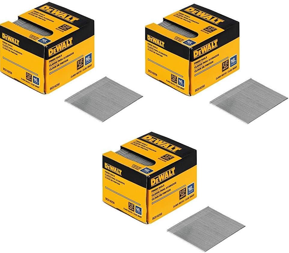 BRAND, CATEGORY, DEWALT, FINISH NAILS, DEWALT DCS16250 2-1/2-Inch by 16 Gauge Finish Nail. Sold as 3 Pack, 7500 Pieces Total