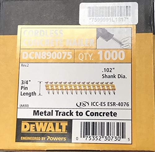 BRAND, CATEGORY, MASONRY NAILS, POWERS, DEWALT ENGINEERED BY POWERS Concrete Nails, 3/4" Length, Steel, Zinc Plated, Strip, PK 1000