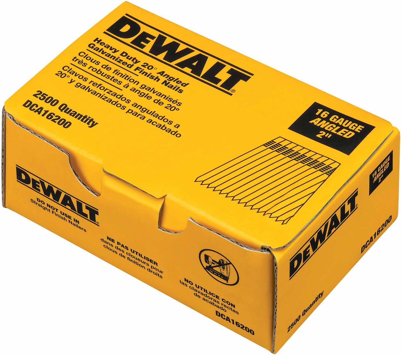 BRAND, CATEGORY, DEWALT, FINISH NAILS, DEWALT Finish Nails, 20-Degree, 2-Inch, 16GA, 2500-Pack (DCA16200)